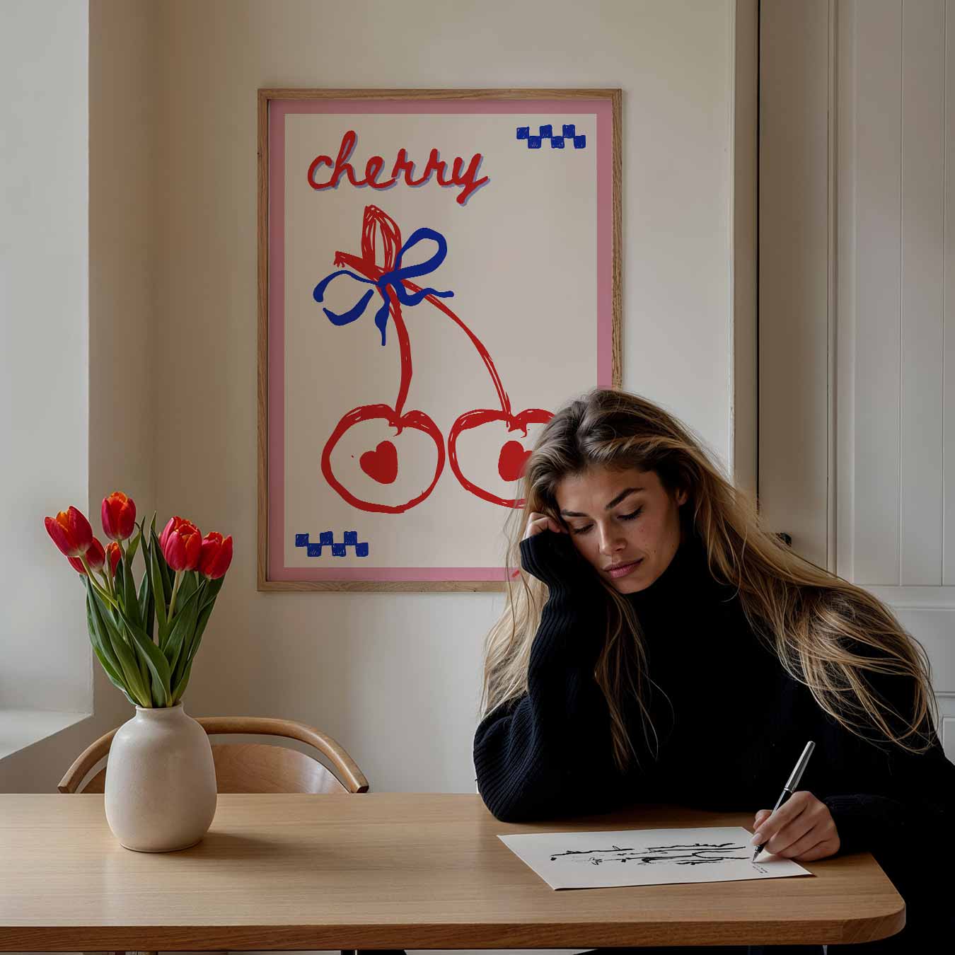 Vrolijke Kersen Illustratie Poster-WallArtistic