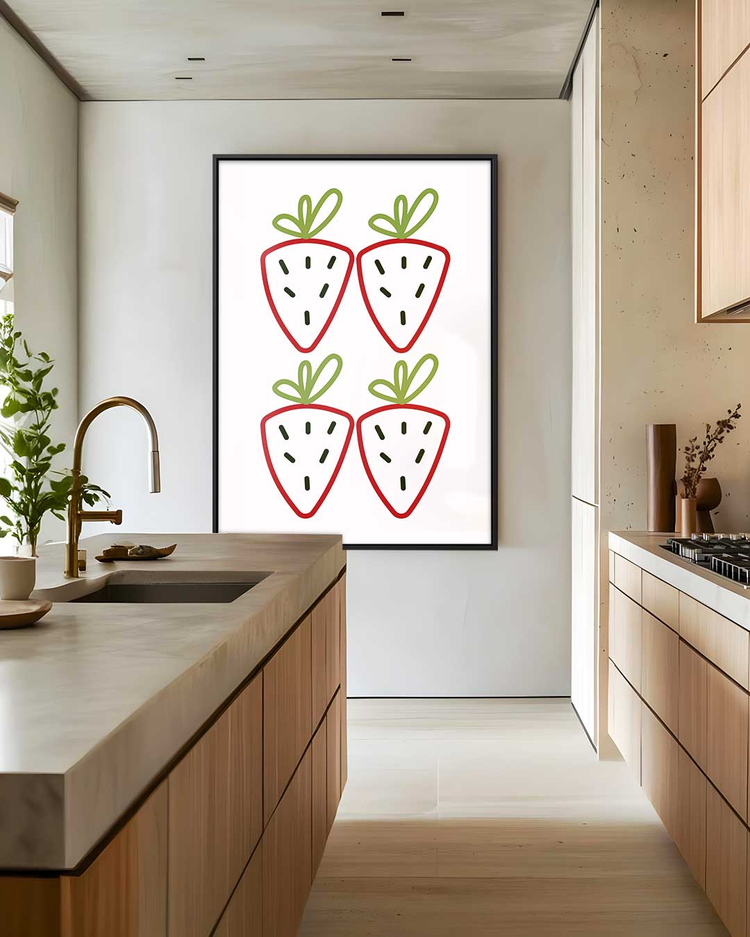 Speelse Aardbeien Quartet Kunstwerk-canvas-dibond-plexiglas-wanddecoratie-WallArtistic