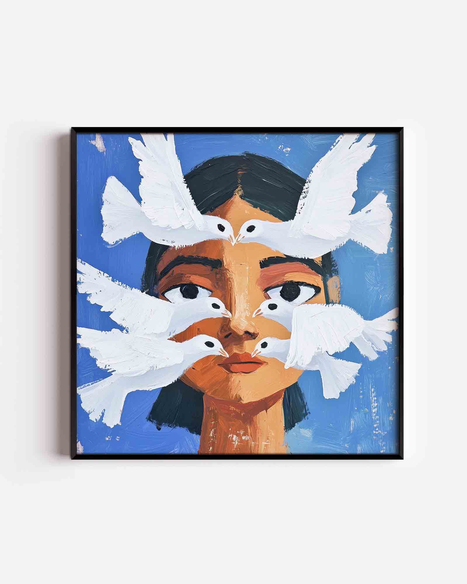 Vrouw met witte duiven Poster