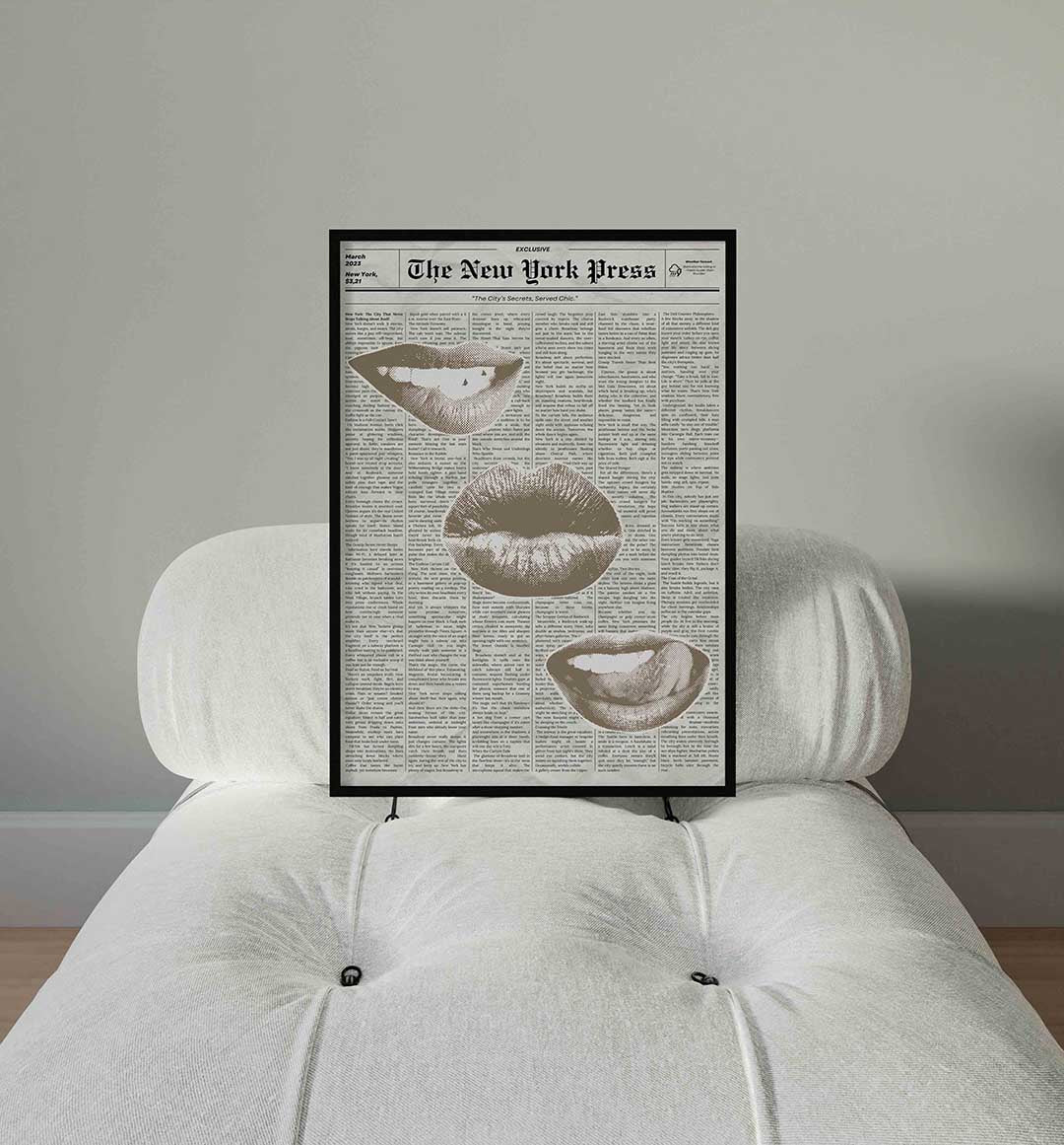 Drie lippen op krantenachtergrond Poster