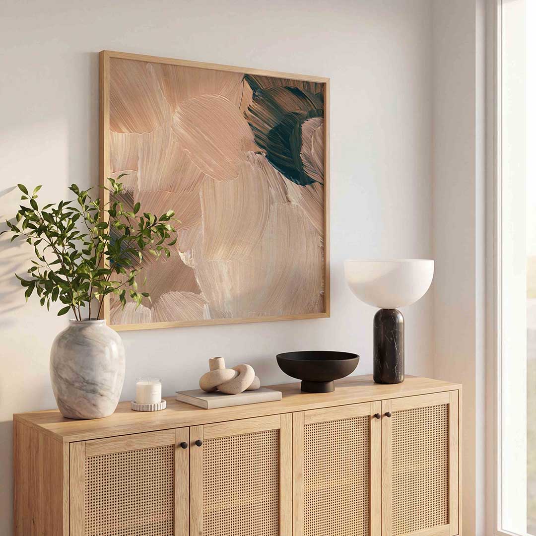 Abstracte beige penseelstreken Poster