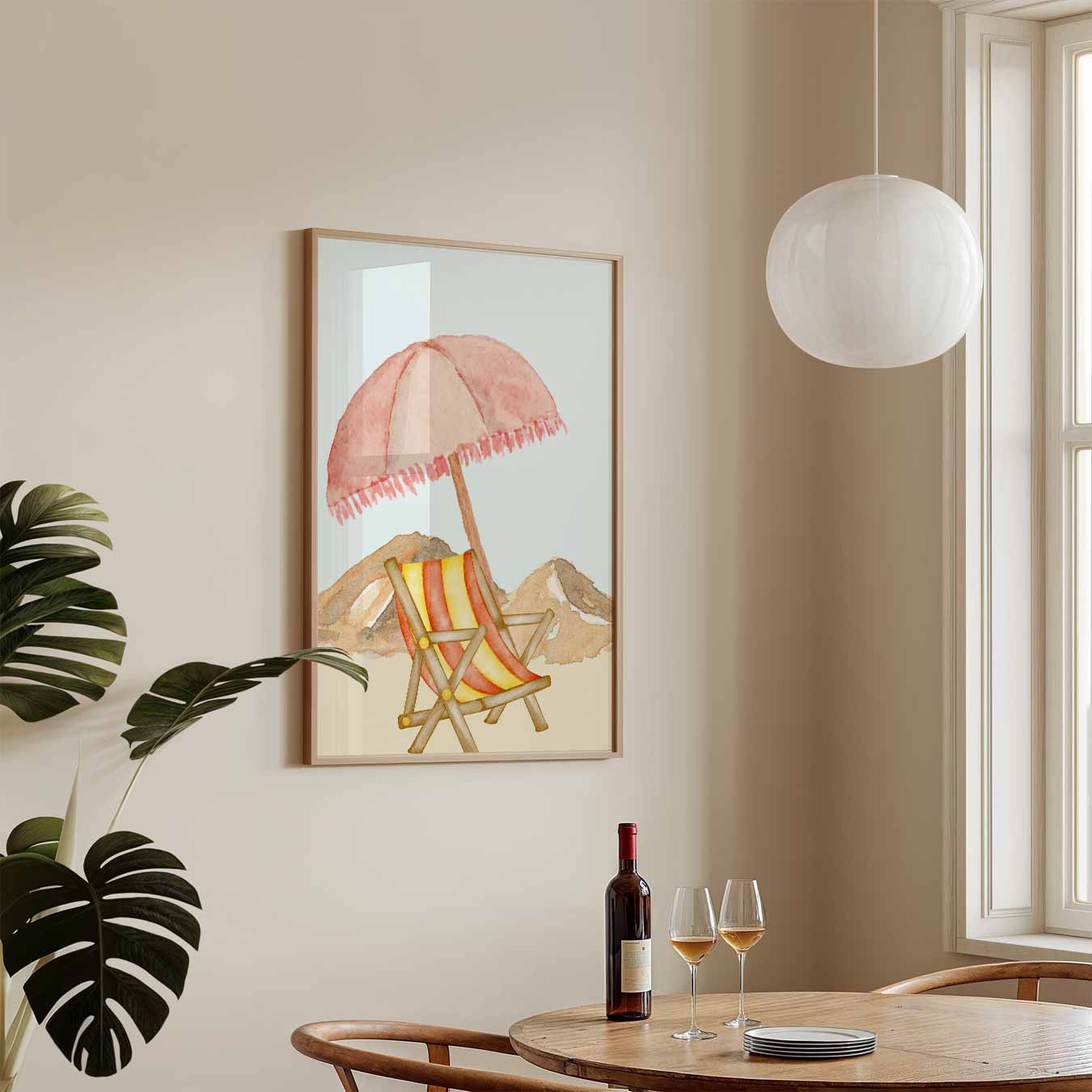 Strandstoel met Bergen Poster-WallArtistic