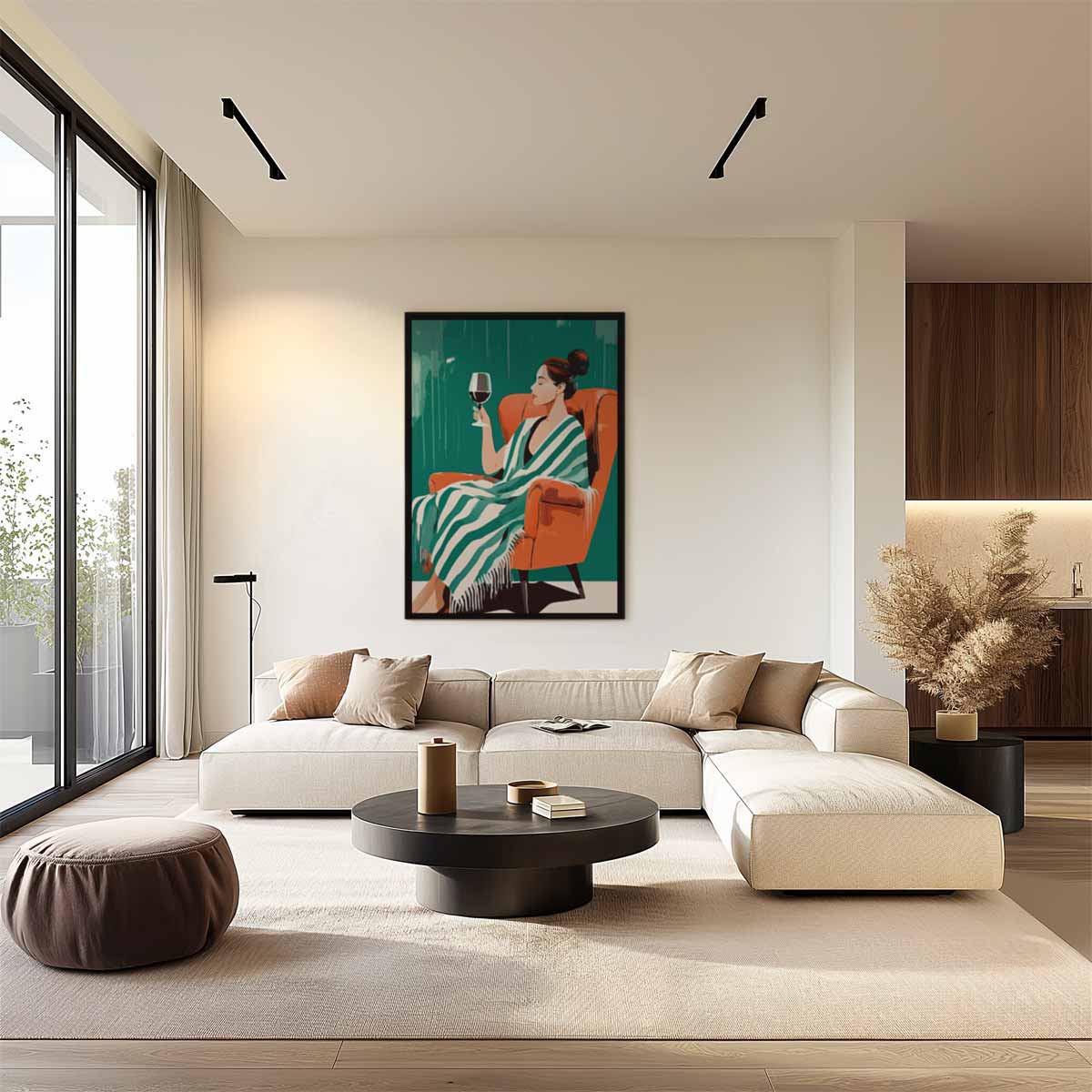 Ontspanning met Wijn Kunstwerk-canvas-dibond-plexiglas-wanddecoratie-WallArtistic