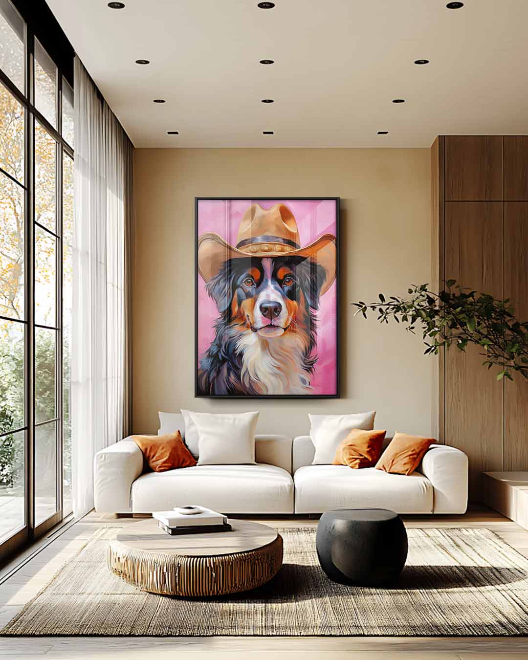 Stoere Hond met Cowboyhoed Kunstwerk-canvas-dibond-plexiglas-wanddecoratie-WallArtistic