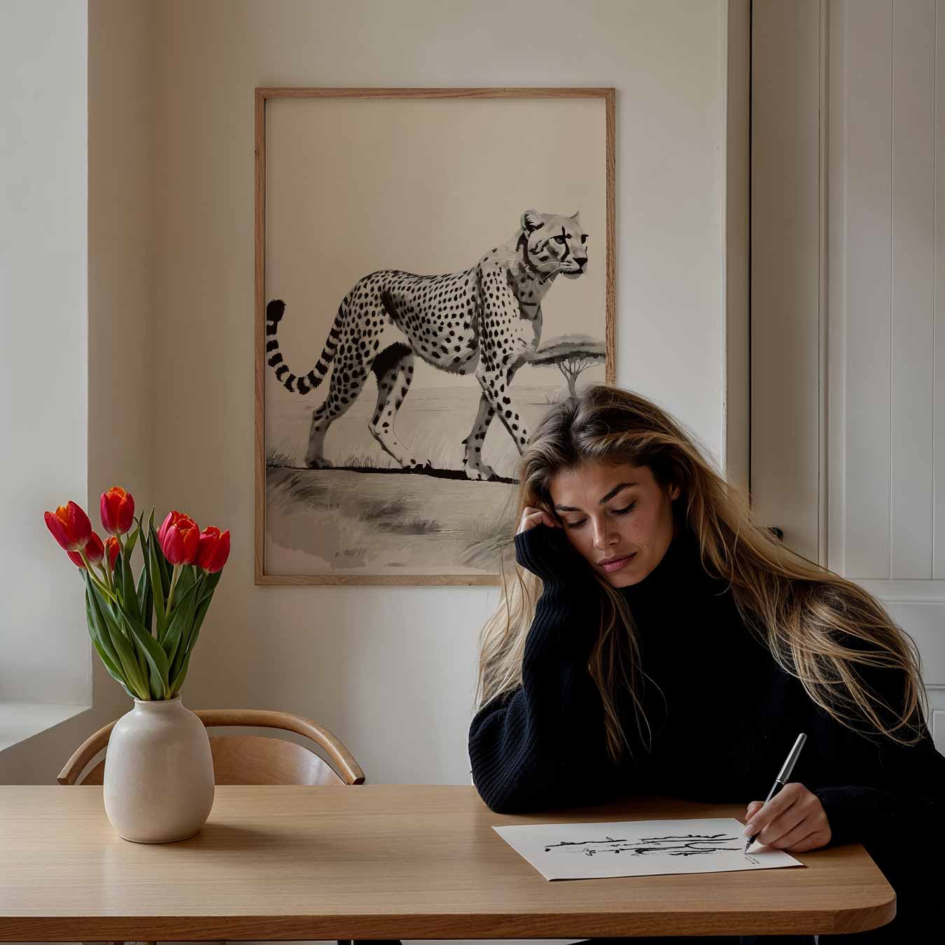 Elegante Cheetah In De Savanne Poster-WallArtistic
