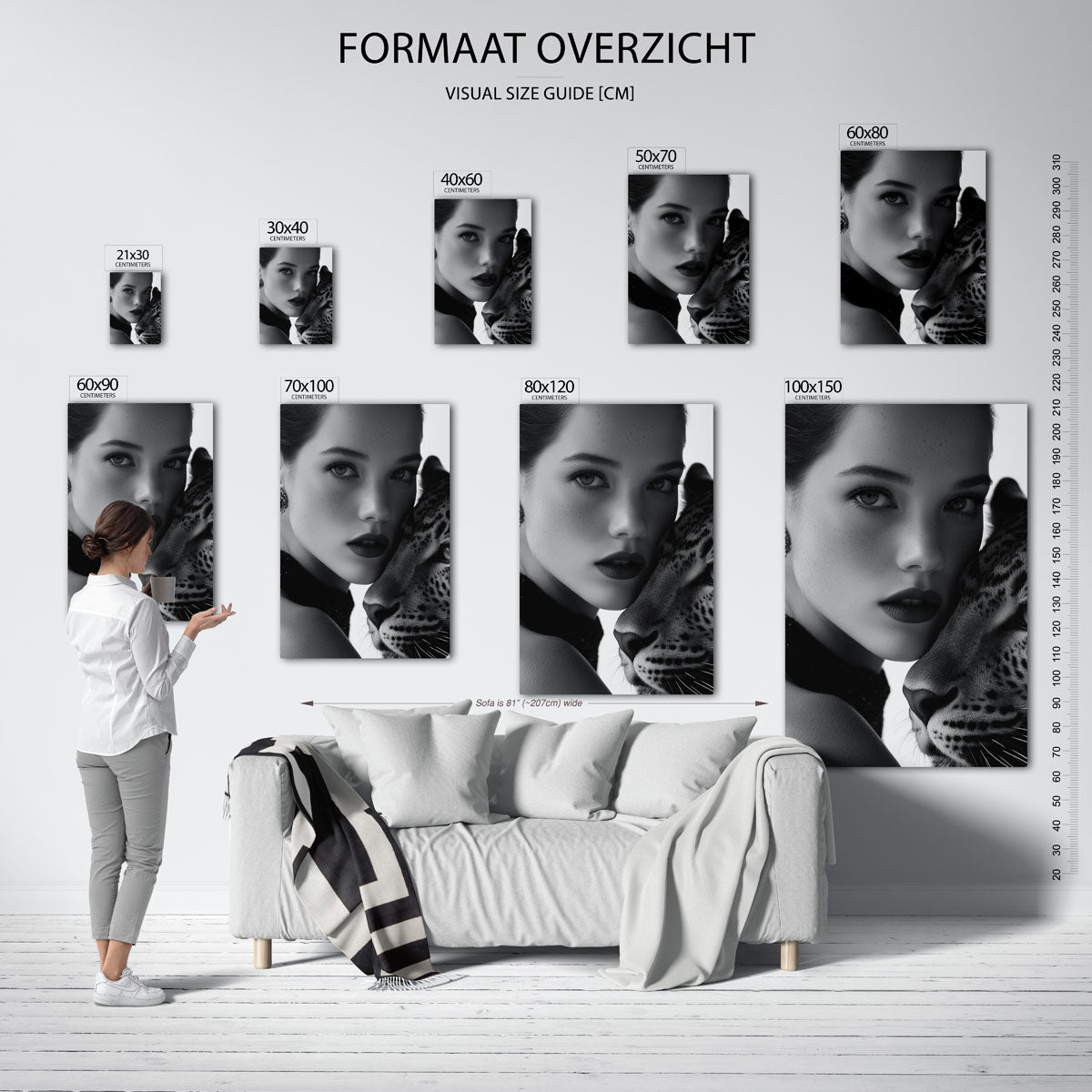 Portret vrouw en luipaard Poster