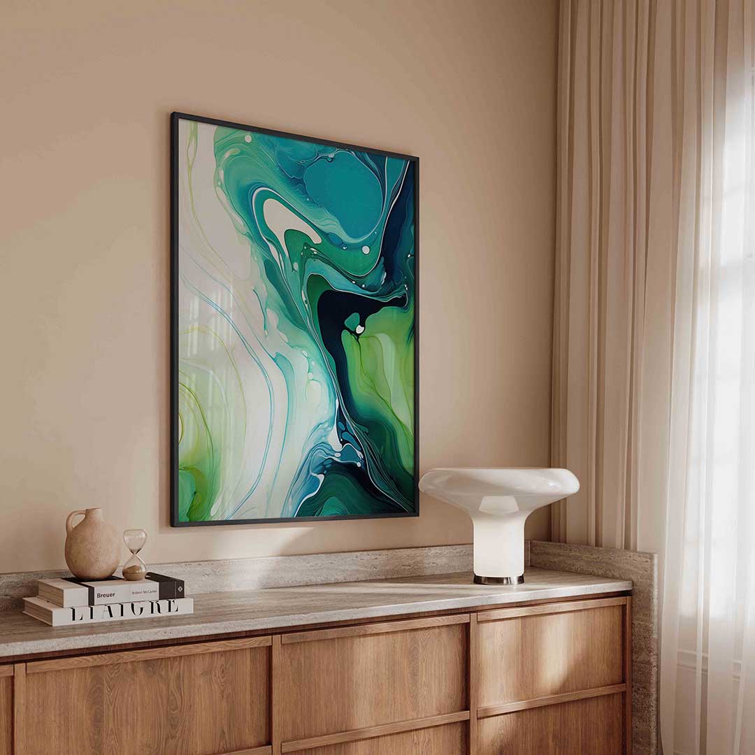 Abstracte groene en blauwe Poster