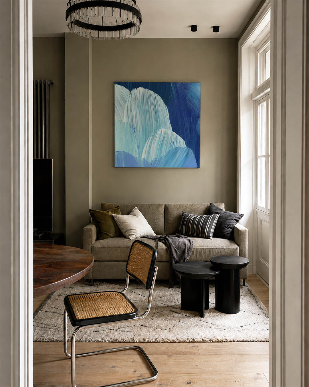 Golvende blauwe penselen Kunstwerk
