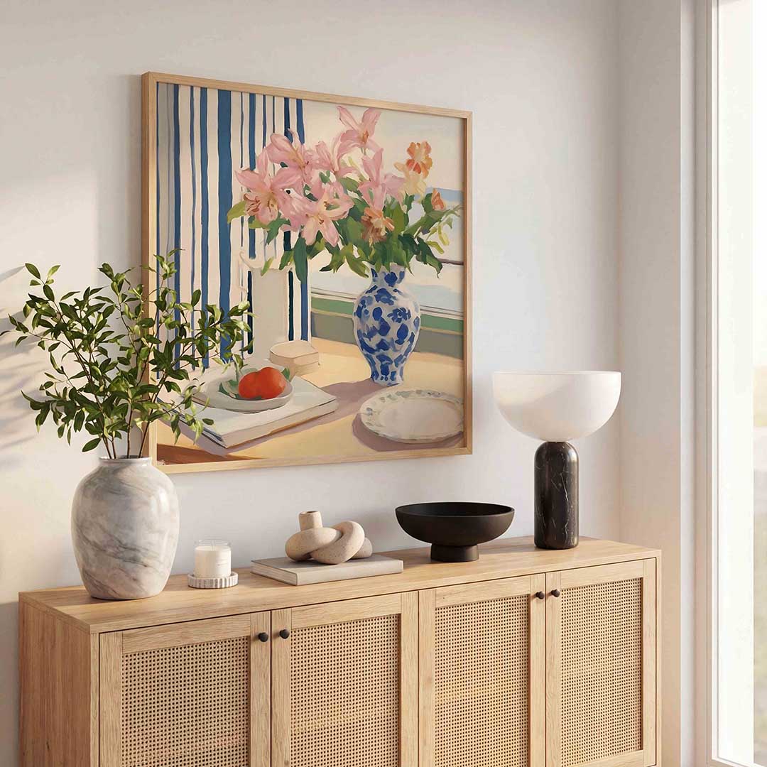 Bloemenvaas en fruit Poster