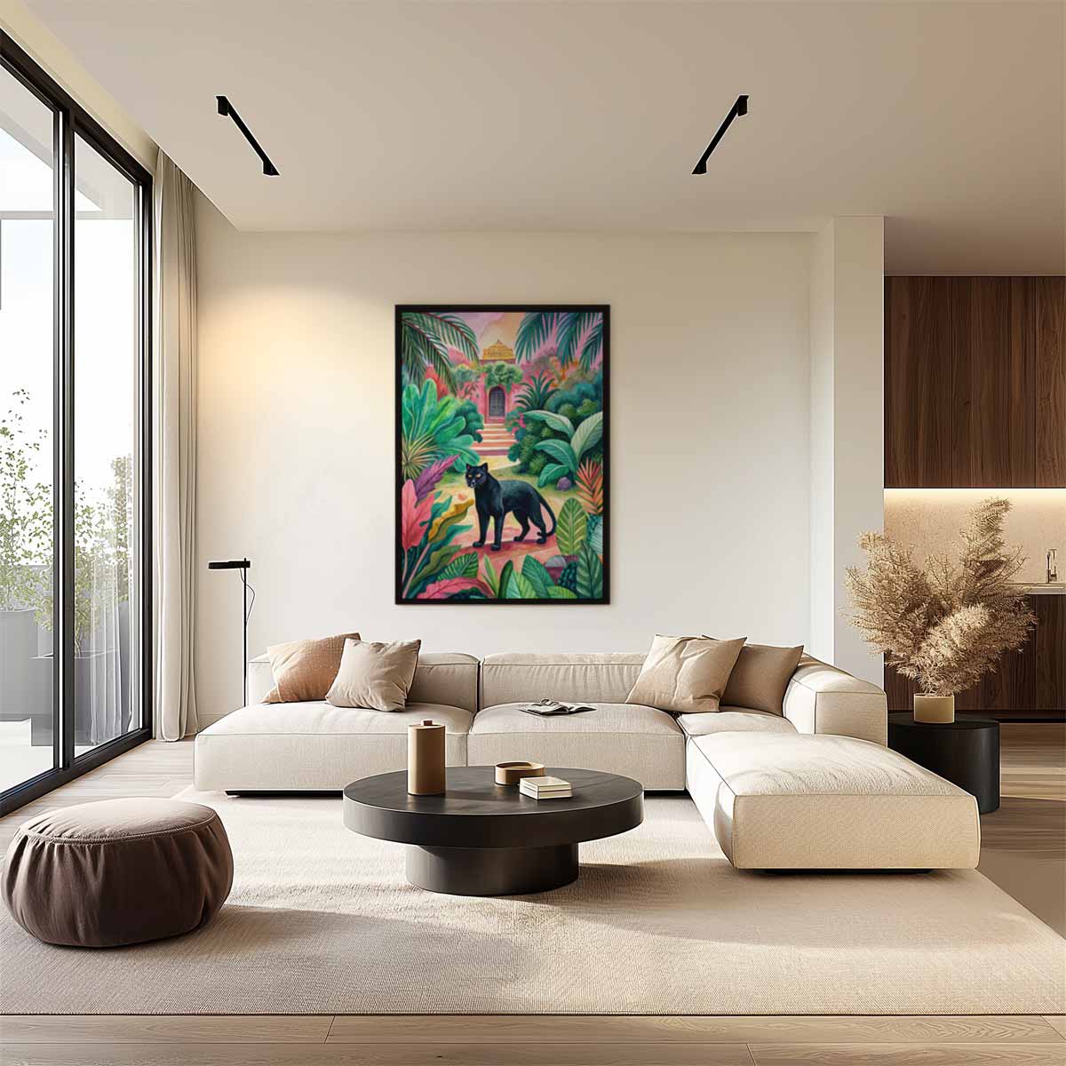 Tropische Oase met Zwarte Panter Kunstwerk-canvas-dibond-plexiglas-wanddecoratie-WallArtistic