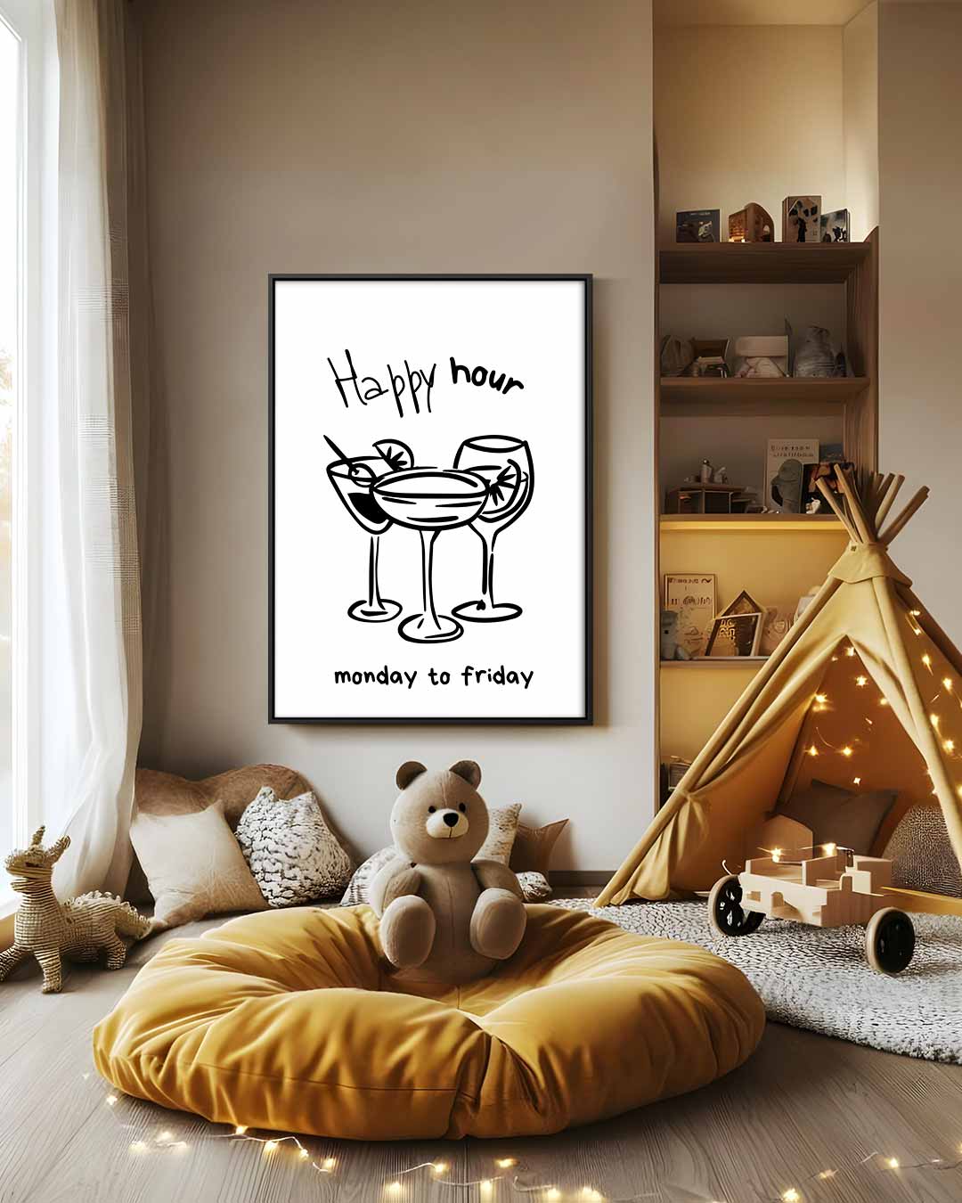 Happy Hour Illustratie Kunstwerk-canvas-dibond-plexiglas-wanddecoratie-WallArtistic