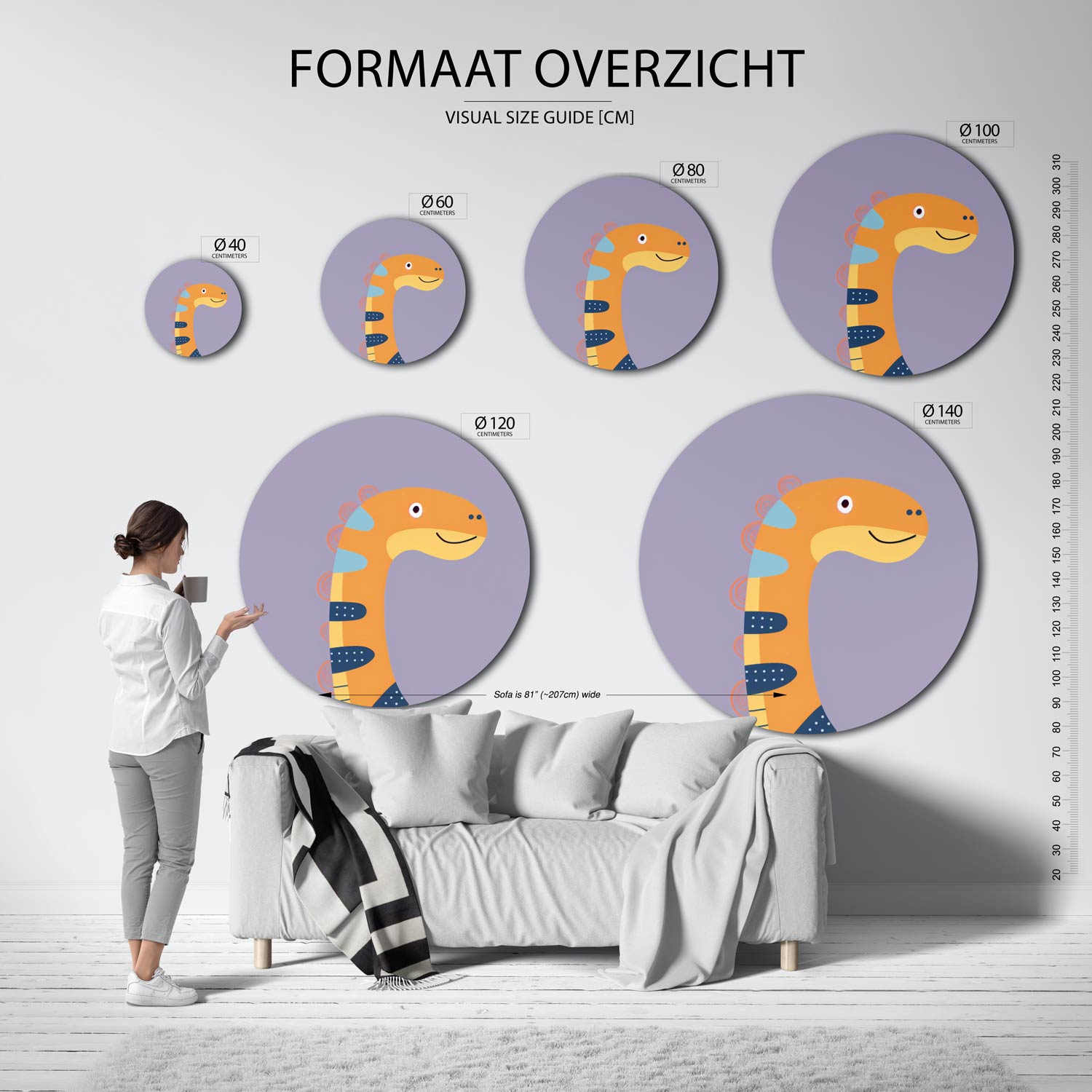 Oranje dinosaurus Muurcirkel