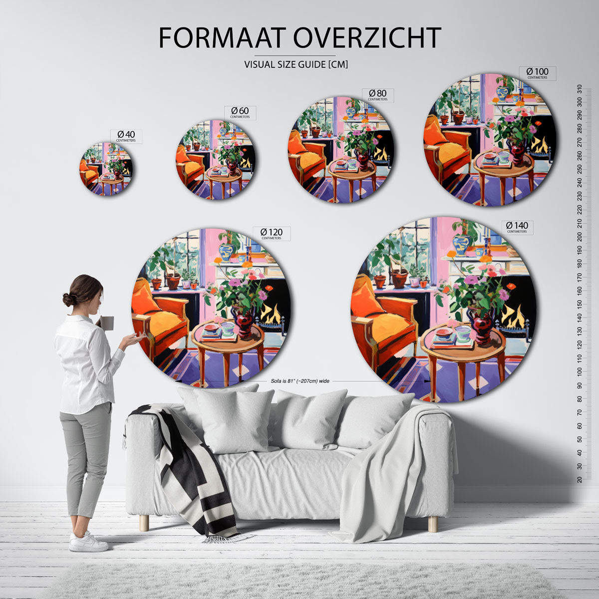 Interieur met bloemen Muurcirkel