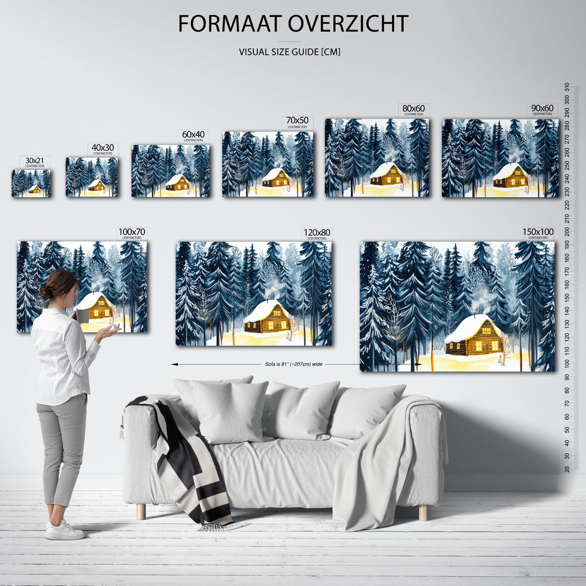 Winterlandschap met houten huis Poster