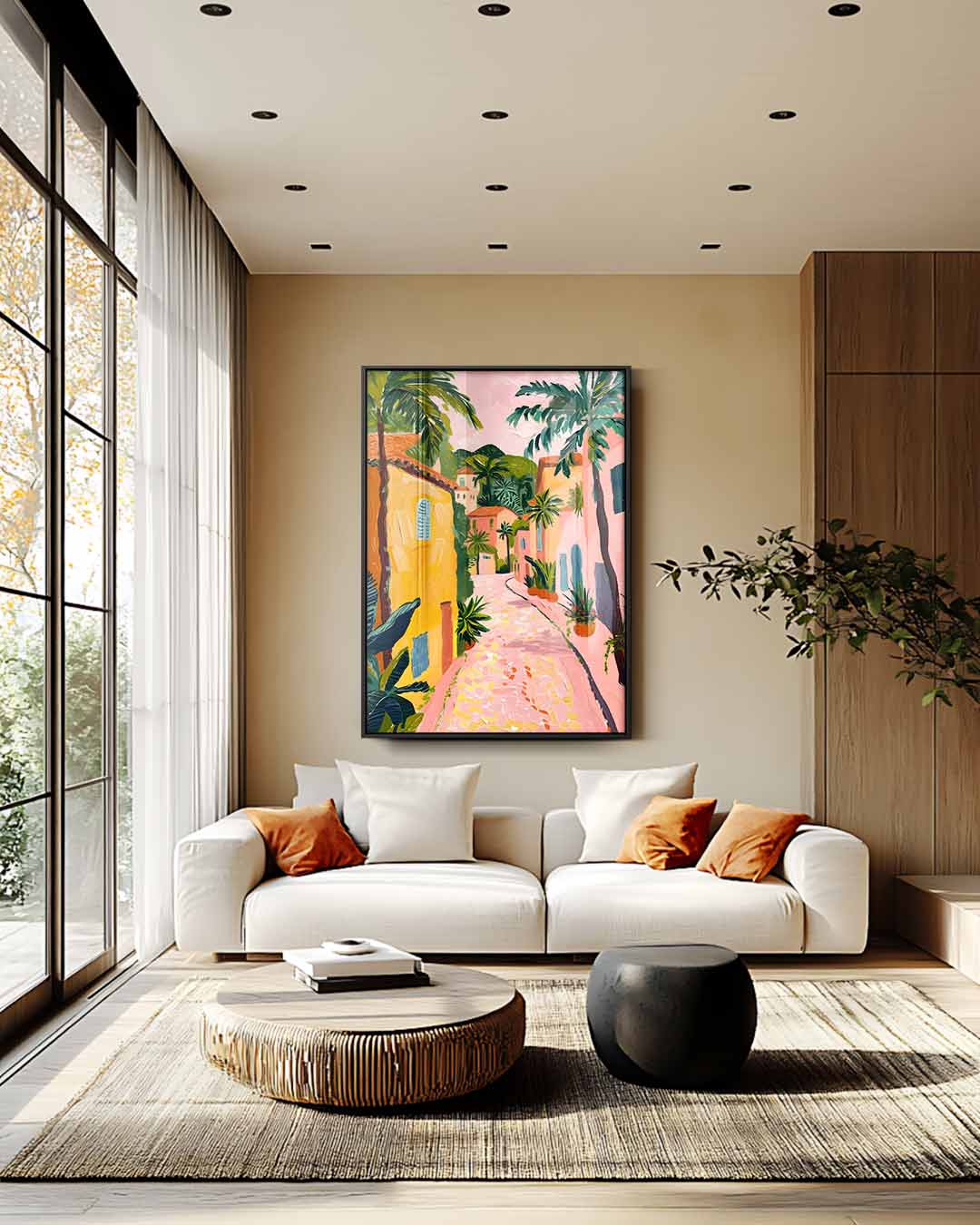 Zonnige Straat in de Mediterrane Kunstwerk-canvas-dibond-plexiglas-wanddecoratie-WallArtistic