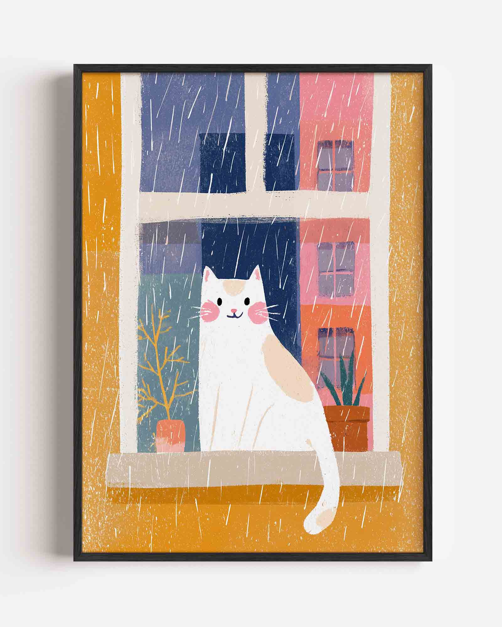 Kat bij raam Poster