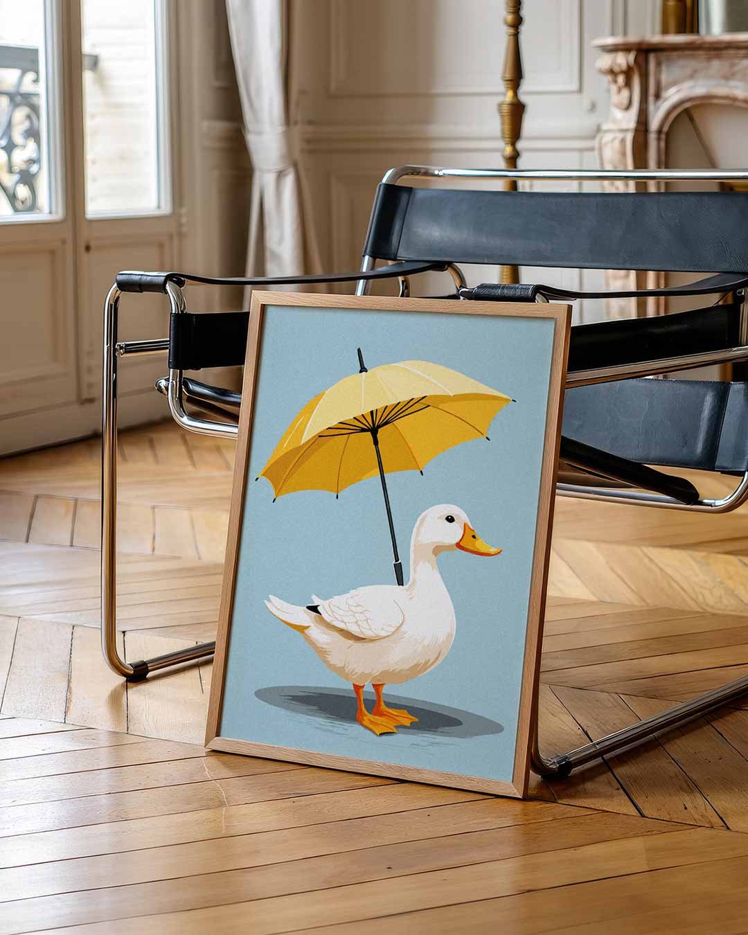 Vrolijke Eend met Paraplu Poster-WallArtistic