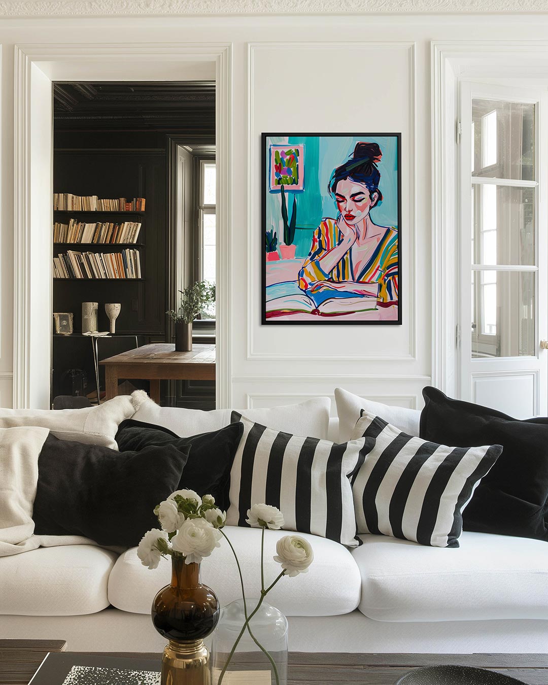 Kleurrijke lezende vrouw Kunstwerk