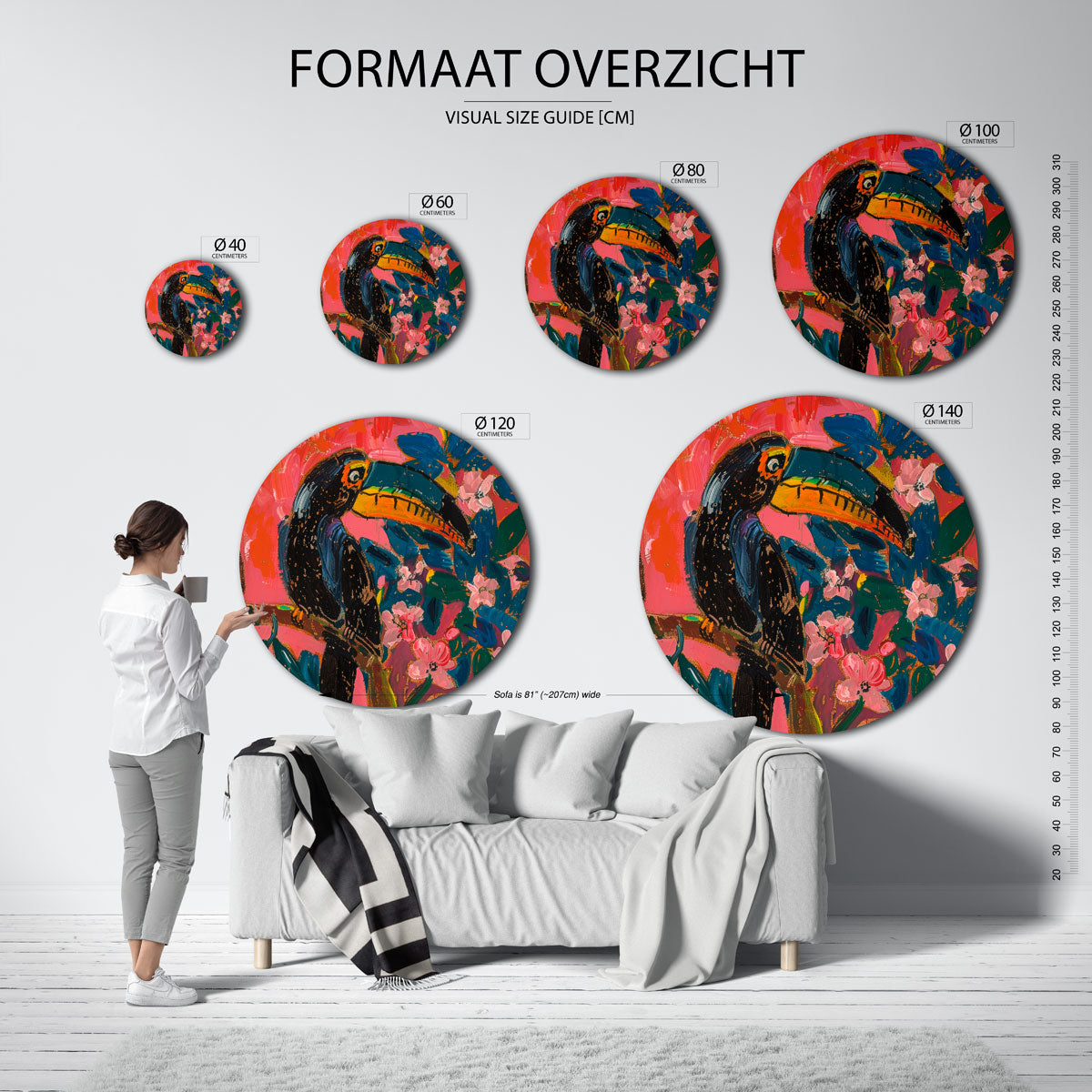 Toekan en bloemen Muurcirkel