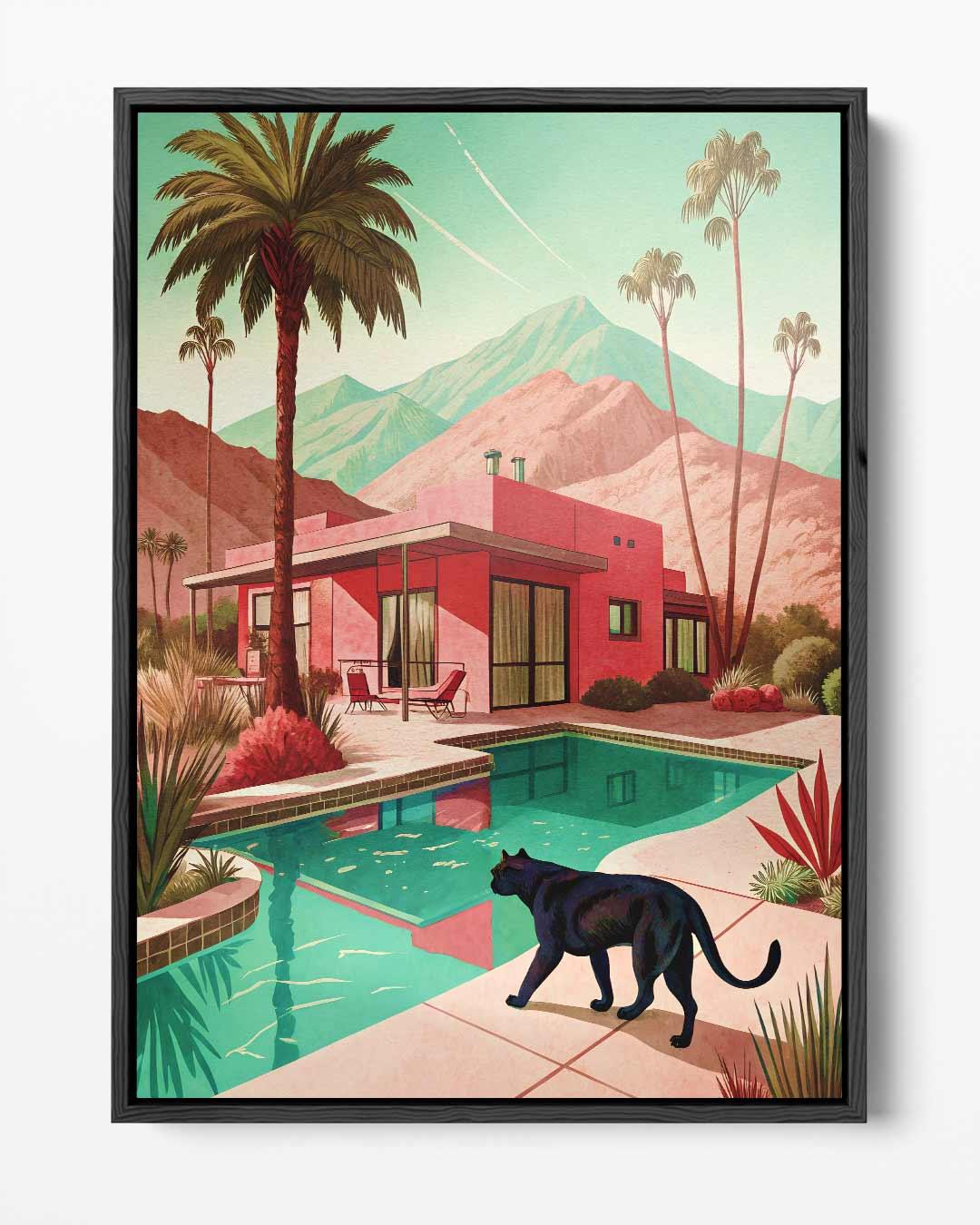 Modern Dream House with Black Cat Artwork