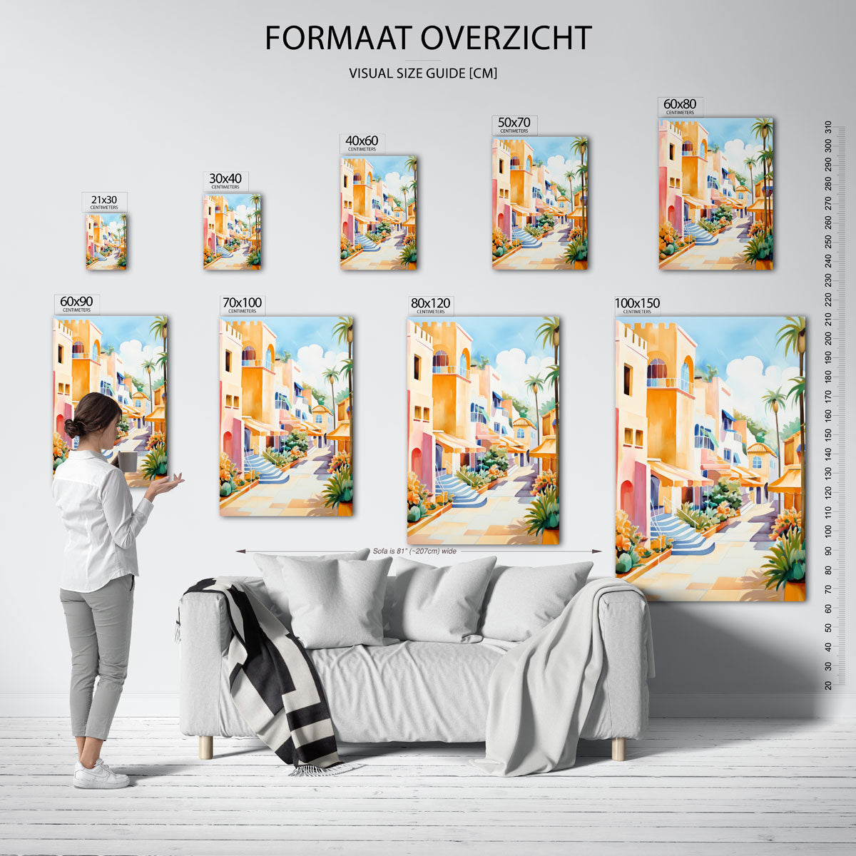 Zonnige straat met palmbomen Poster