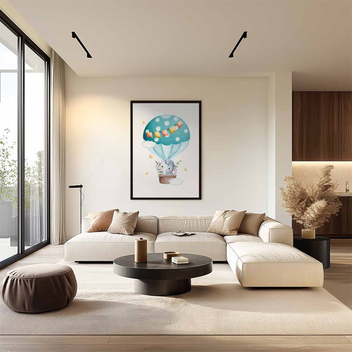 Dromerige Olifant in Luchtballon Kunstwerk-canvas-dibond-plexiglas-wanddecoratie-WallArtistic