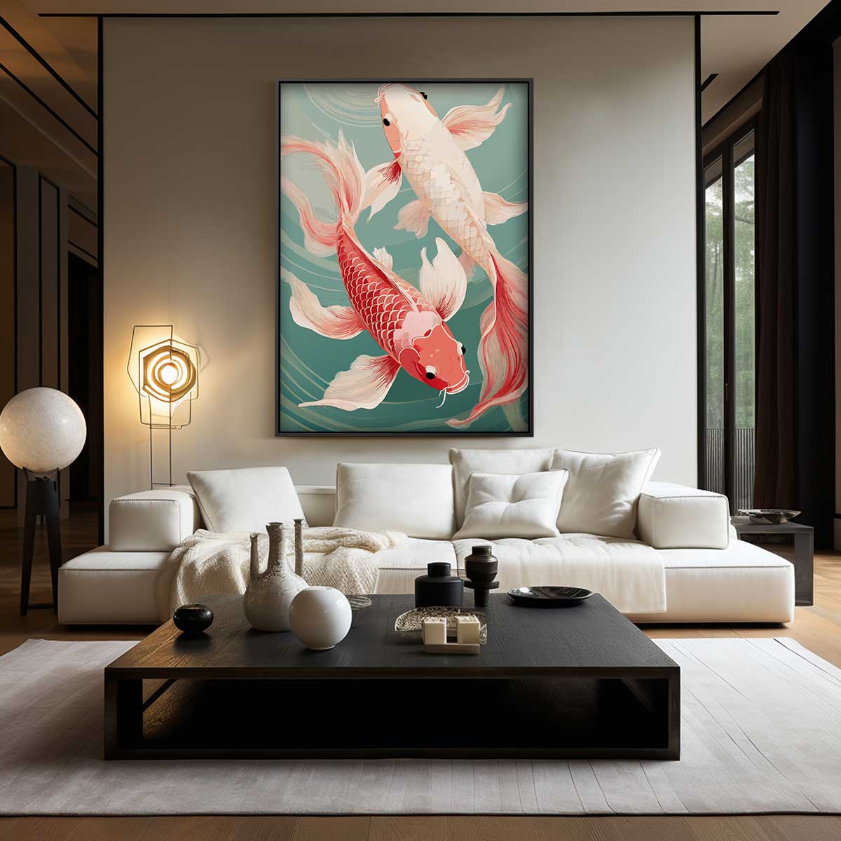Dansende Koi Vissen Kunstwerk-canvas-dibond-plexiglas-wanddecoratie-WallArtistic
