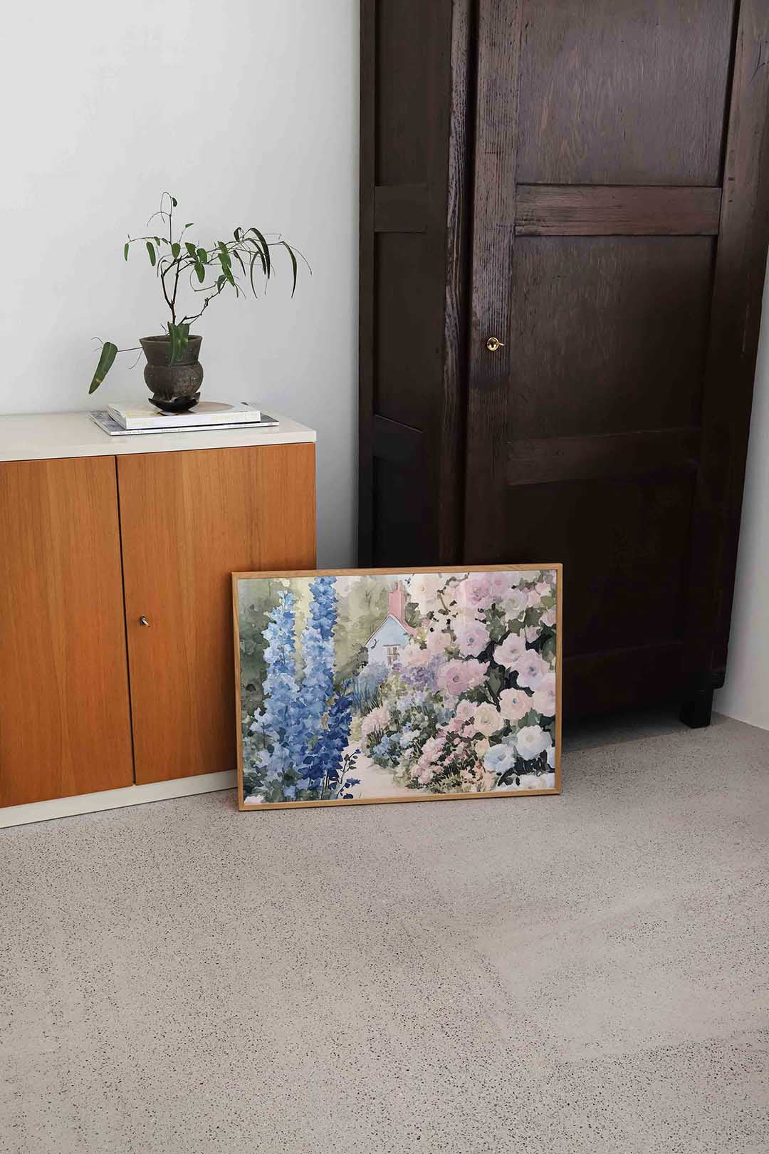 Bloementuin met huisje Poster