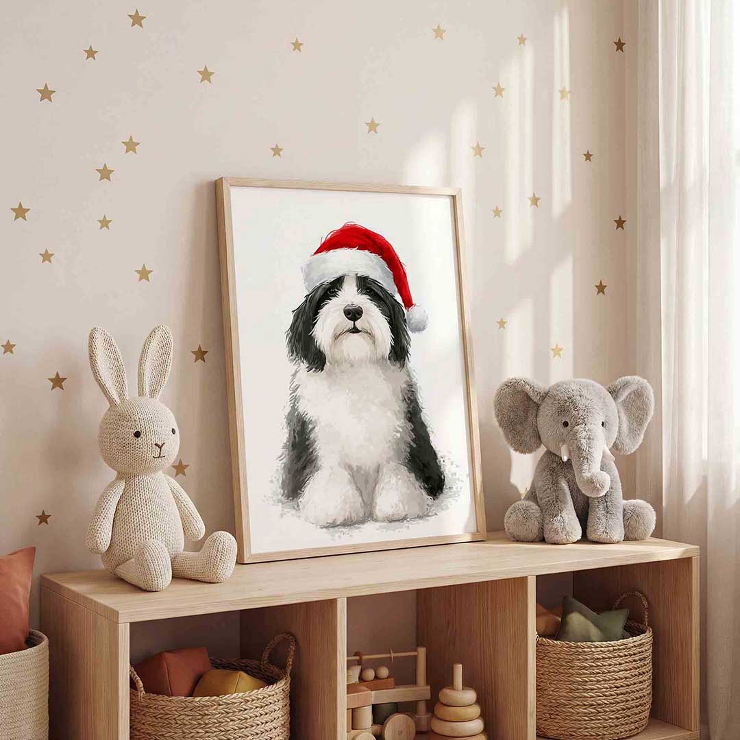 Hond met kerstmuts Poster