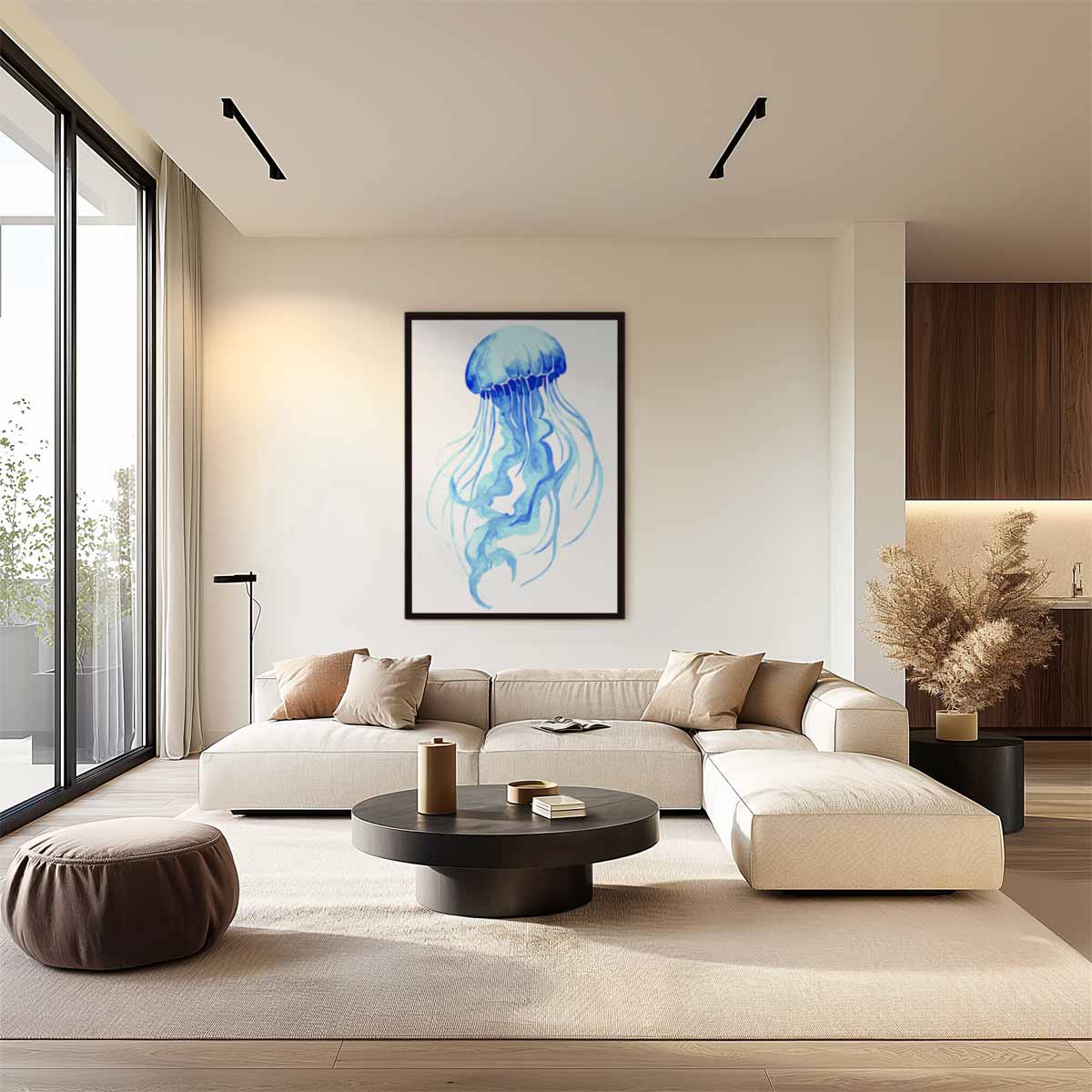 Dromerige Kwallen in Blauw Kunstwerk-canvas-dibond-plexiglas-wanddecoratie-WallArtistic
