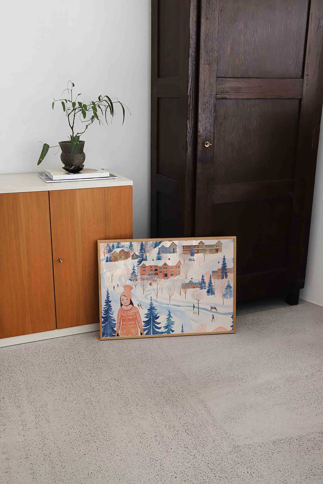 Winterlandschap met huizen Poster