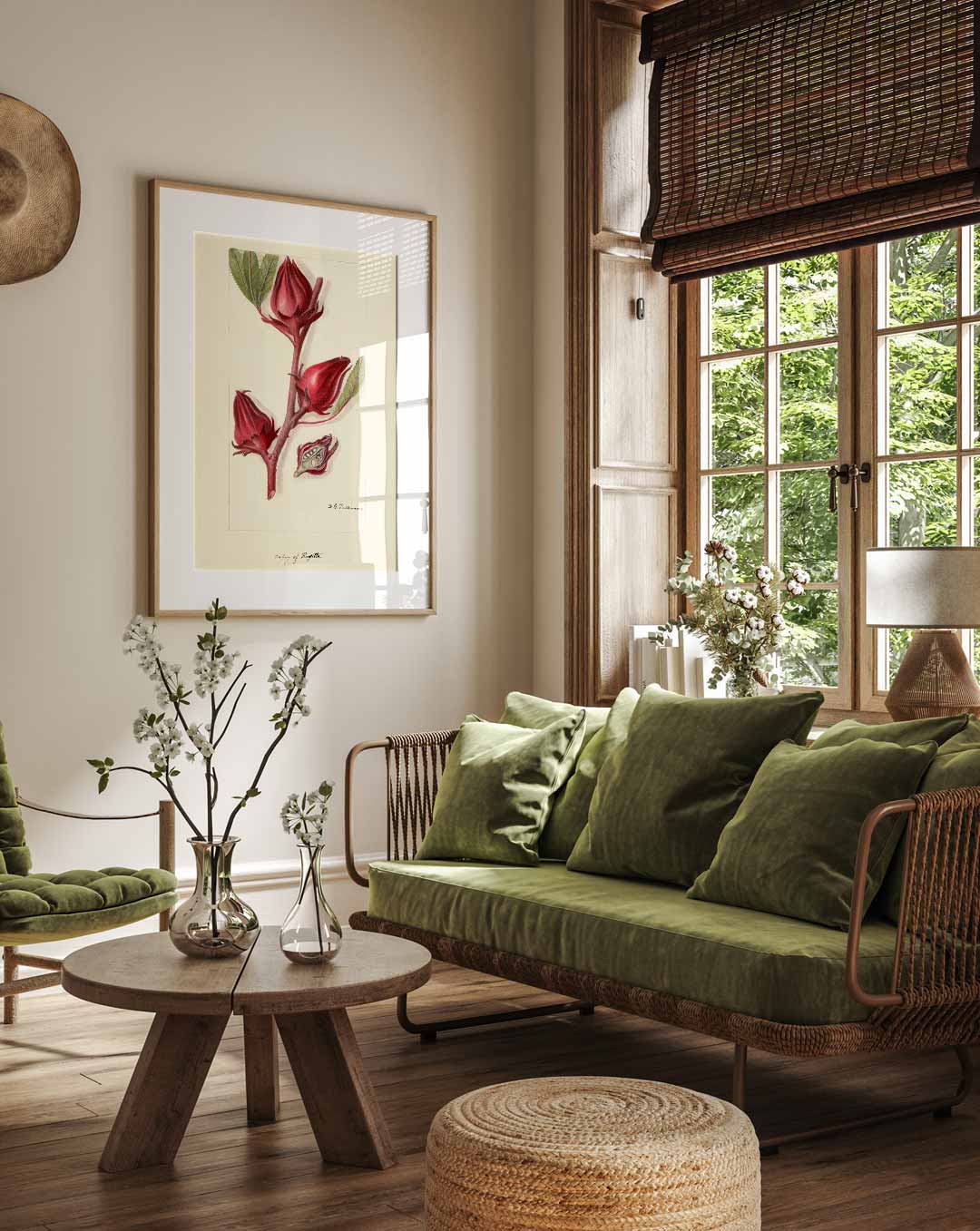 Botanische Kunstposter met Hibiscusbloem Poster-WallArtistic