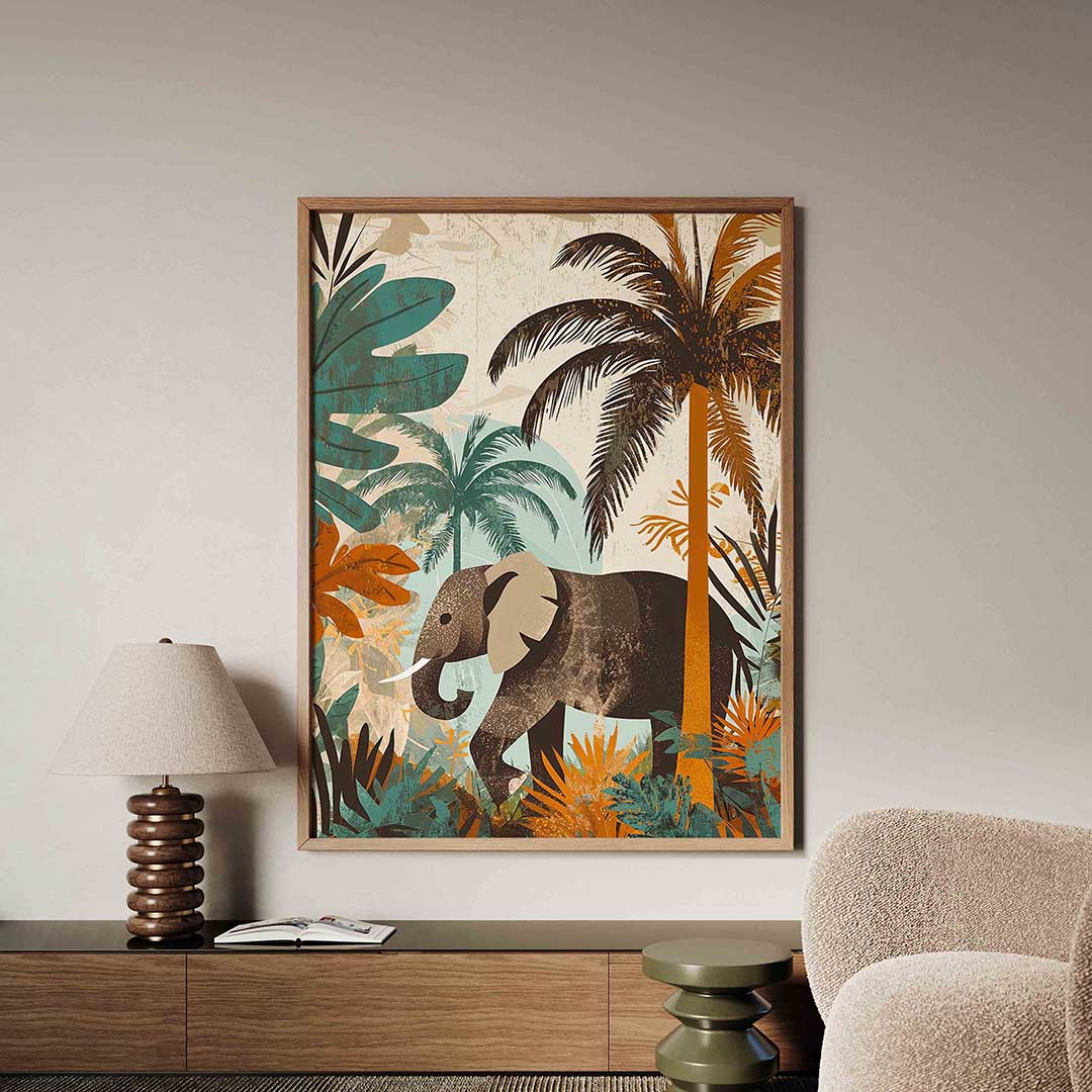 Olifant en palmbomen Poster