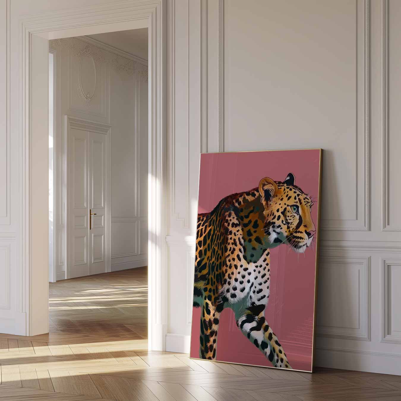 Sierlijke Panter op Roze Achtergrond Poster-WallArtistic