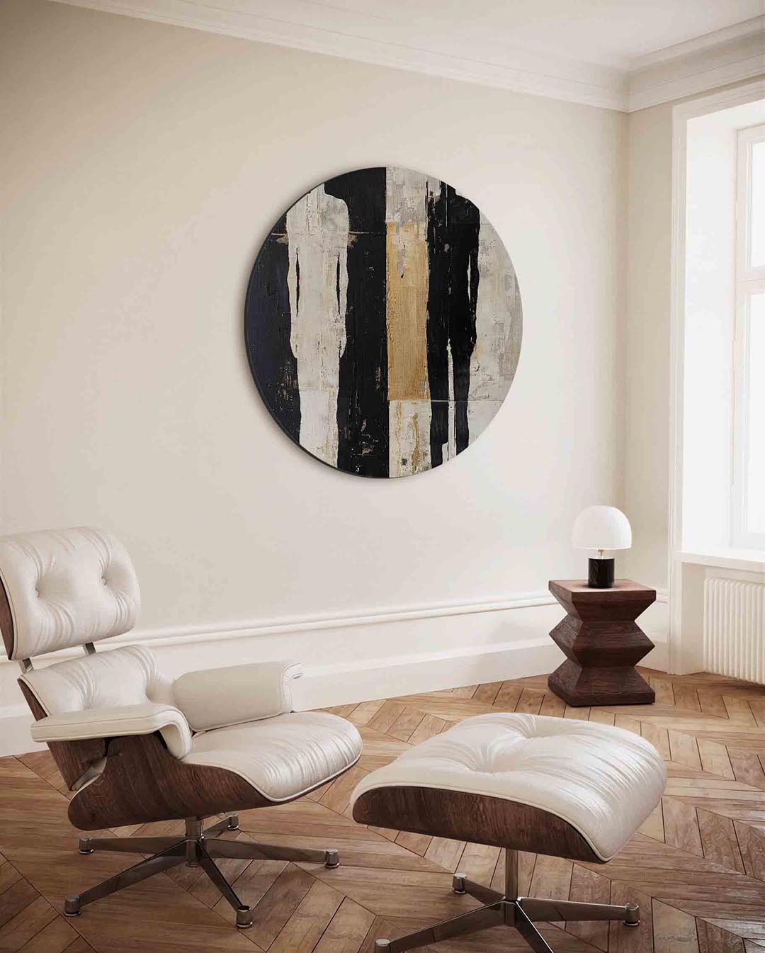 Silhouetten in zwart en beige Muurcirkel