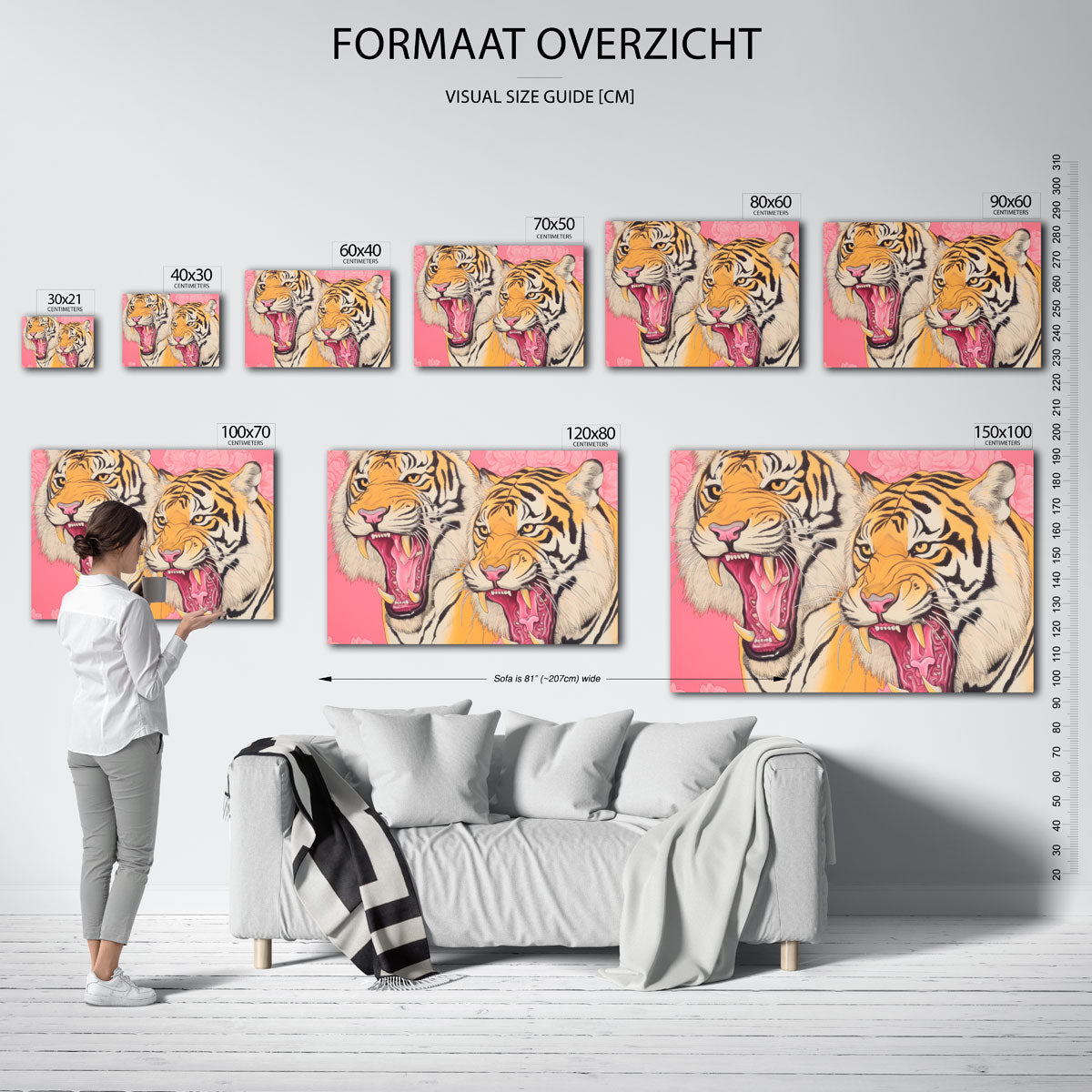 Twee tijgers op roze achtergrond Poster