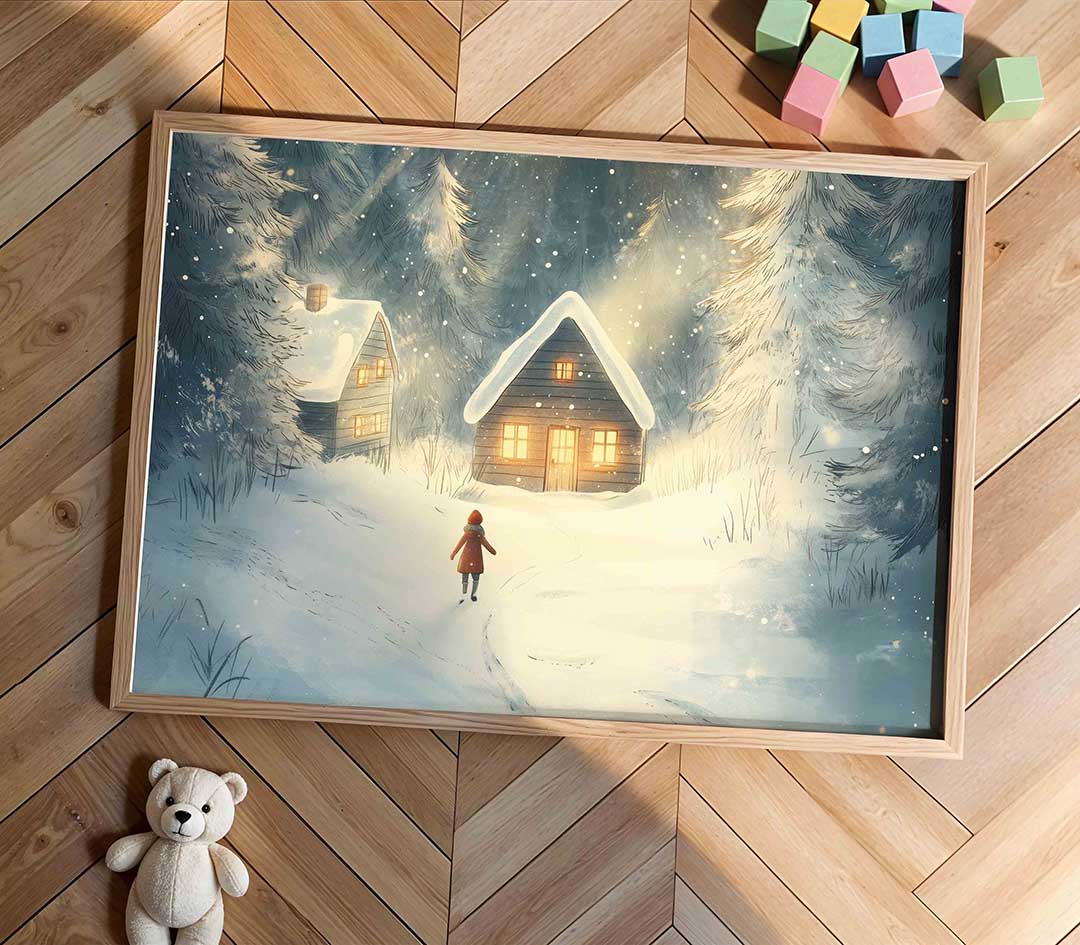 Winterlandschap met huisjes Poster