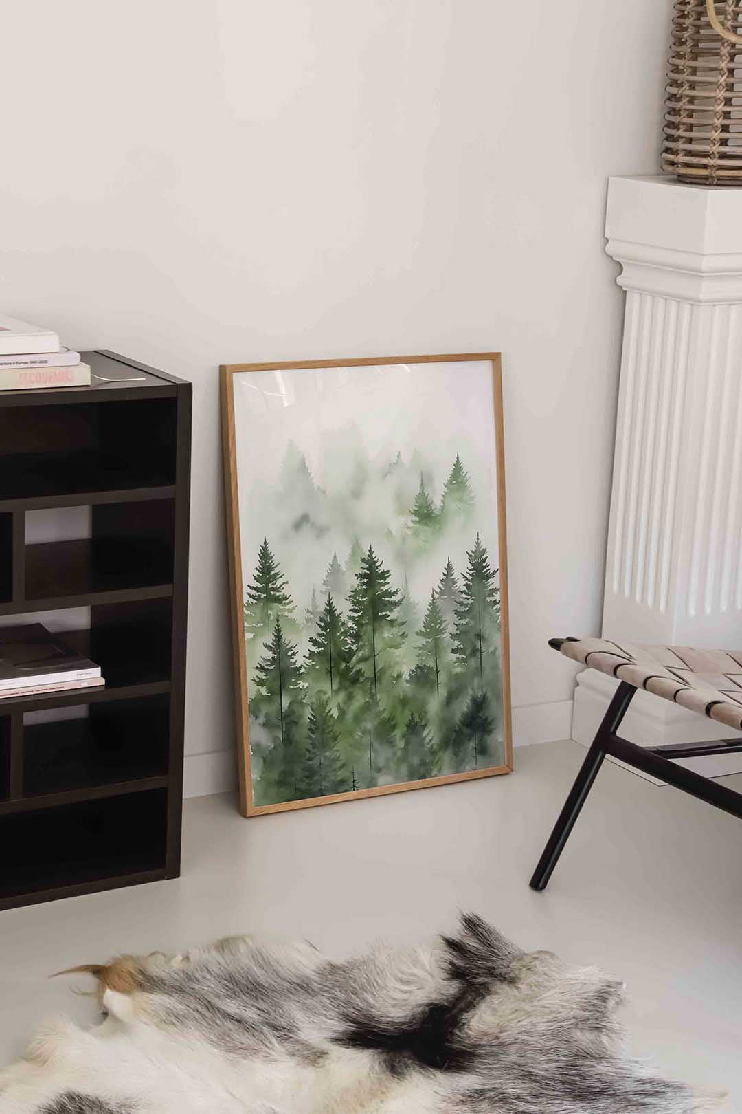 Mistige dennenbos Poster