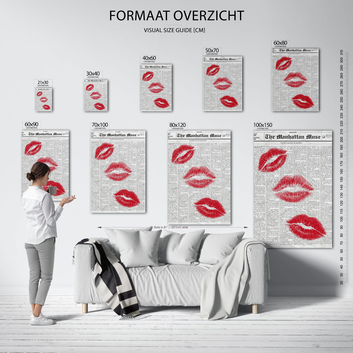 Rode lipafdrukken op krantenachtergrond Poster