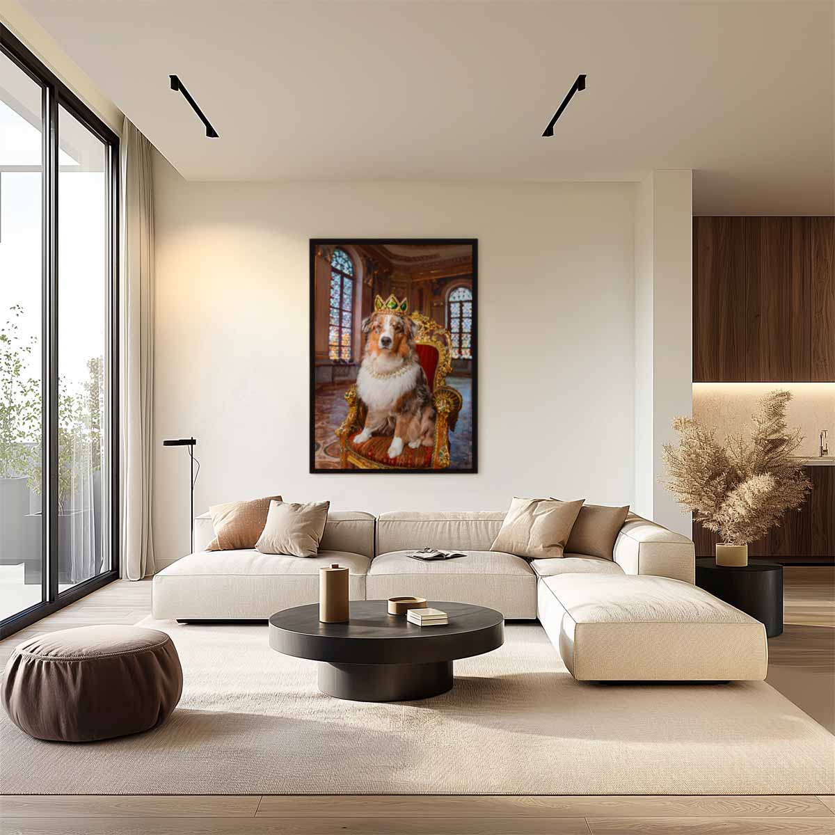Koninklijke Hond op Gouden Troon Kunstwerk-canvas-dibond-plexiglas-wanddecoratie-WallArtistic
