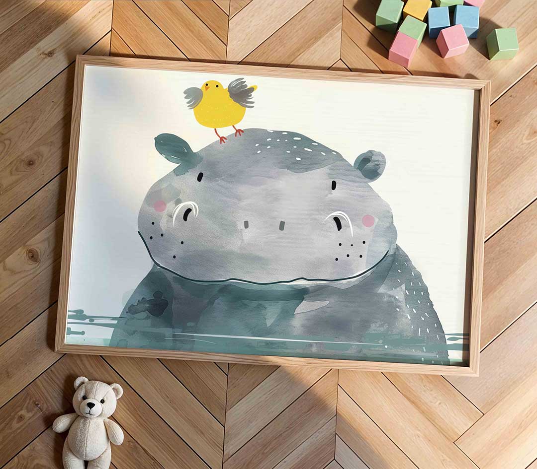 Nijlpaard met vogel Poster