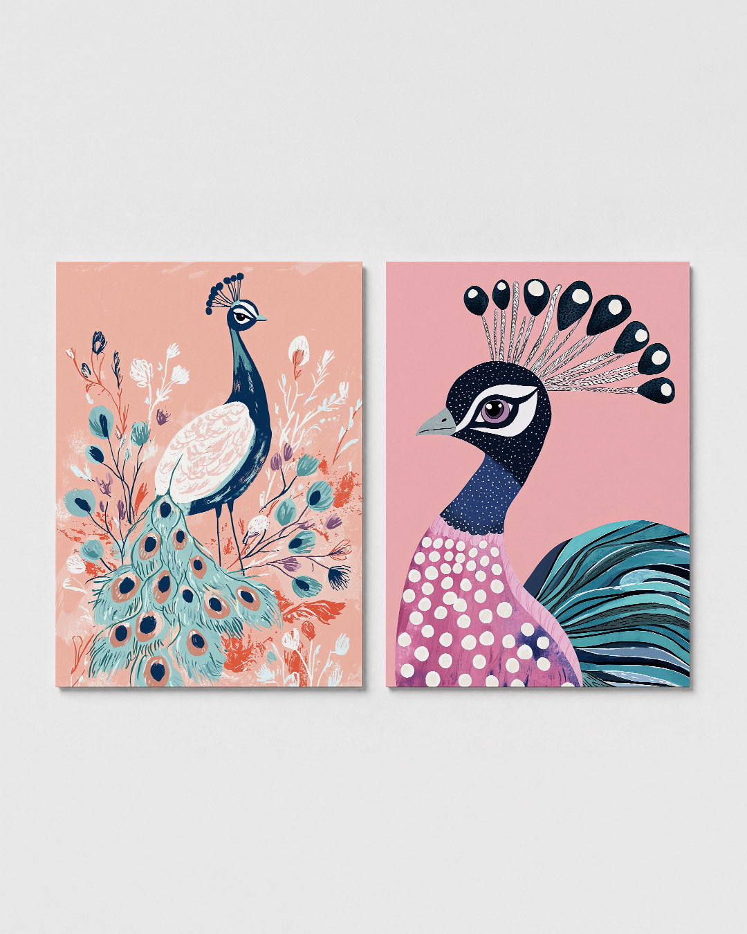 Pauw en bloemen Posterset