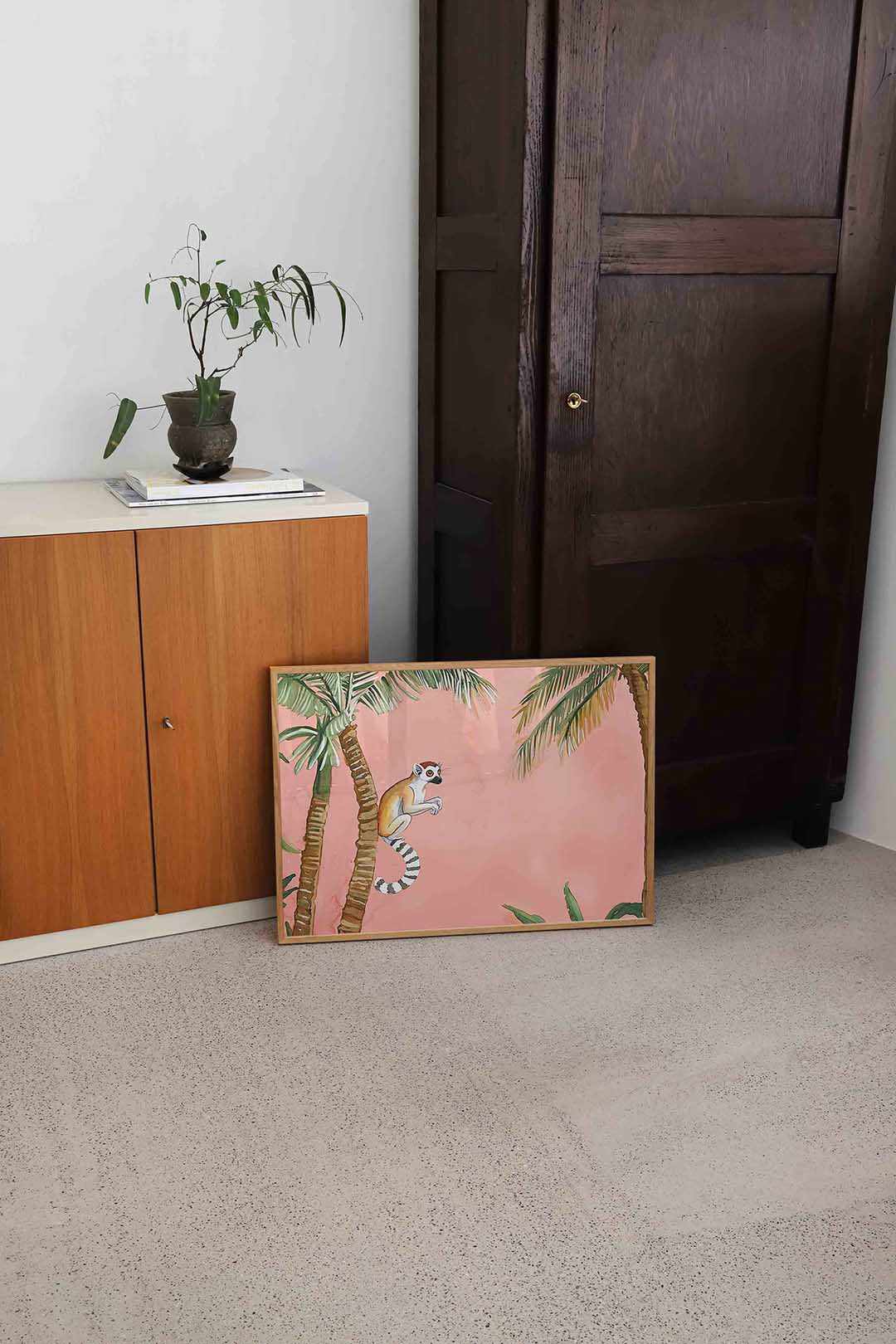 Lemur en palmbomen Poster