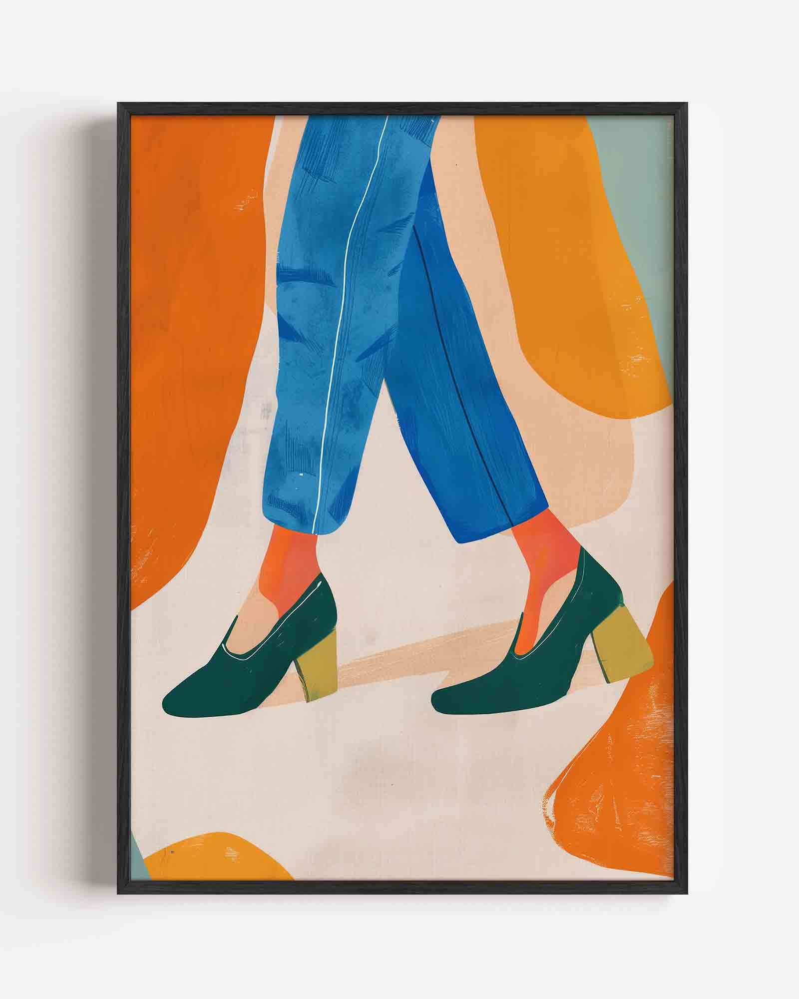 Stappen in blauwe broek Poster