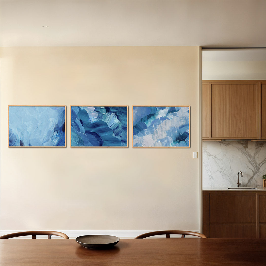 Blauwe borstelstreken Posterset