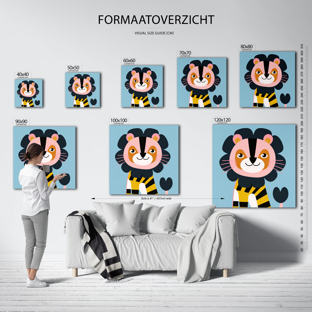 Leeuw op blauwe achtergrond Poster
