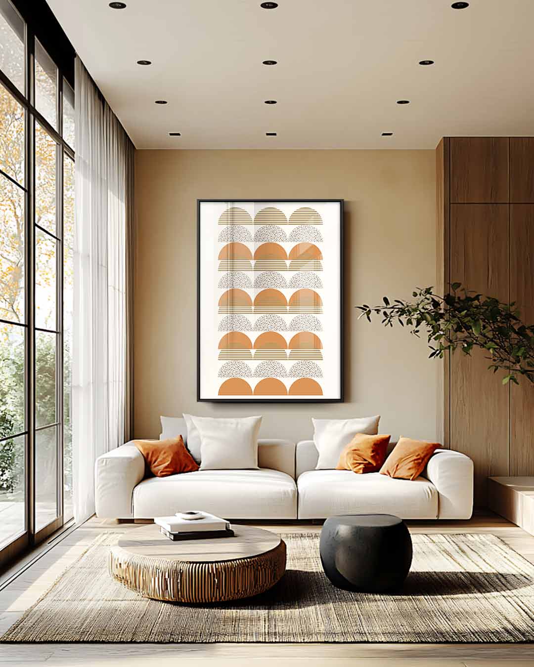 Retro Half Cirkel Patroon Kunstwerk-canvas-dibond-plexiglas-wanddecoratie-WallArtistic