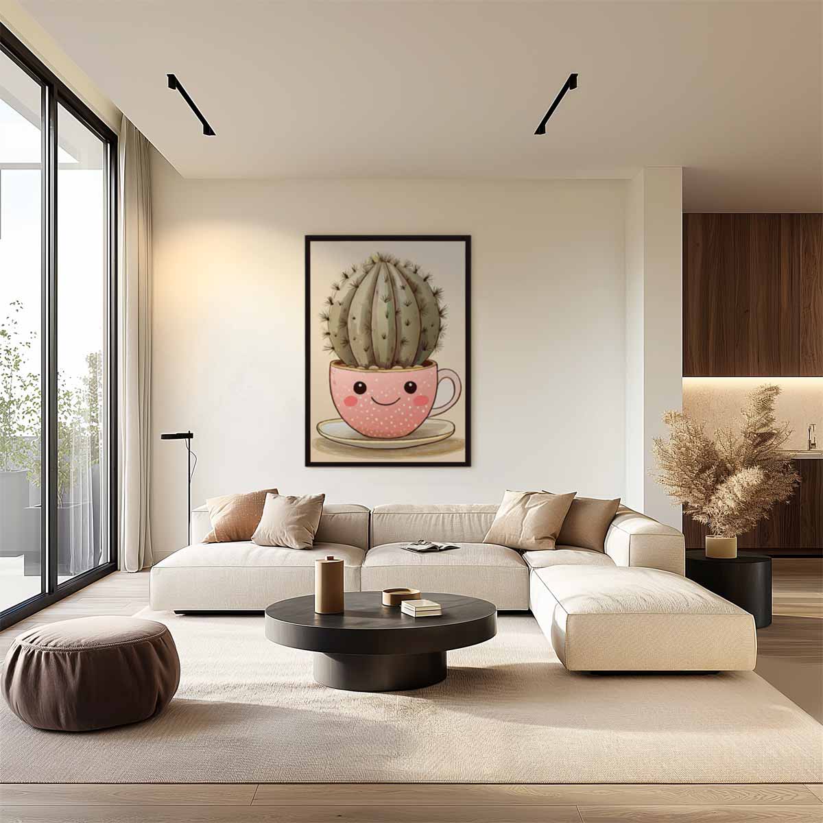 Vrolijke Cactus Kopje Kunstwerk-canvas-dibond-plexiglas-wanddecoratie-WallArtistic