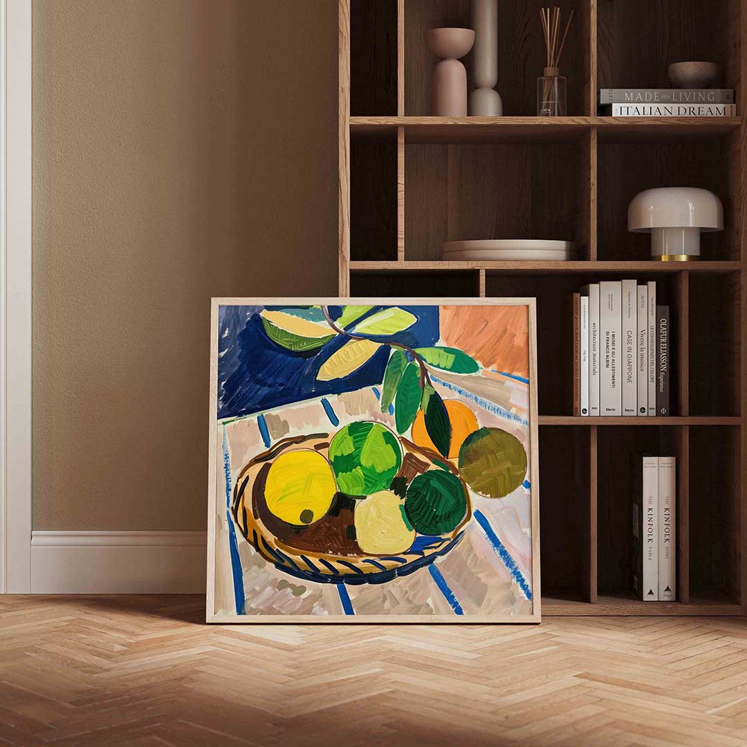 Fruitmand met bladeren Poster