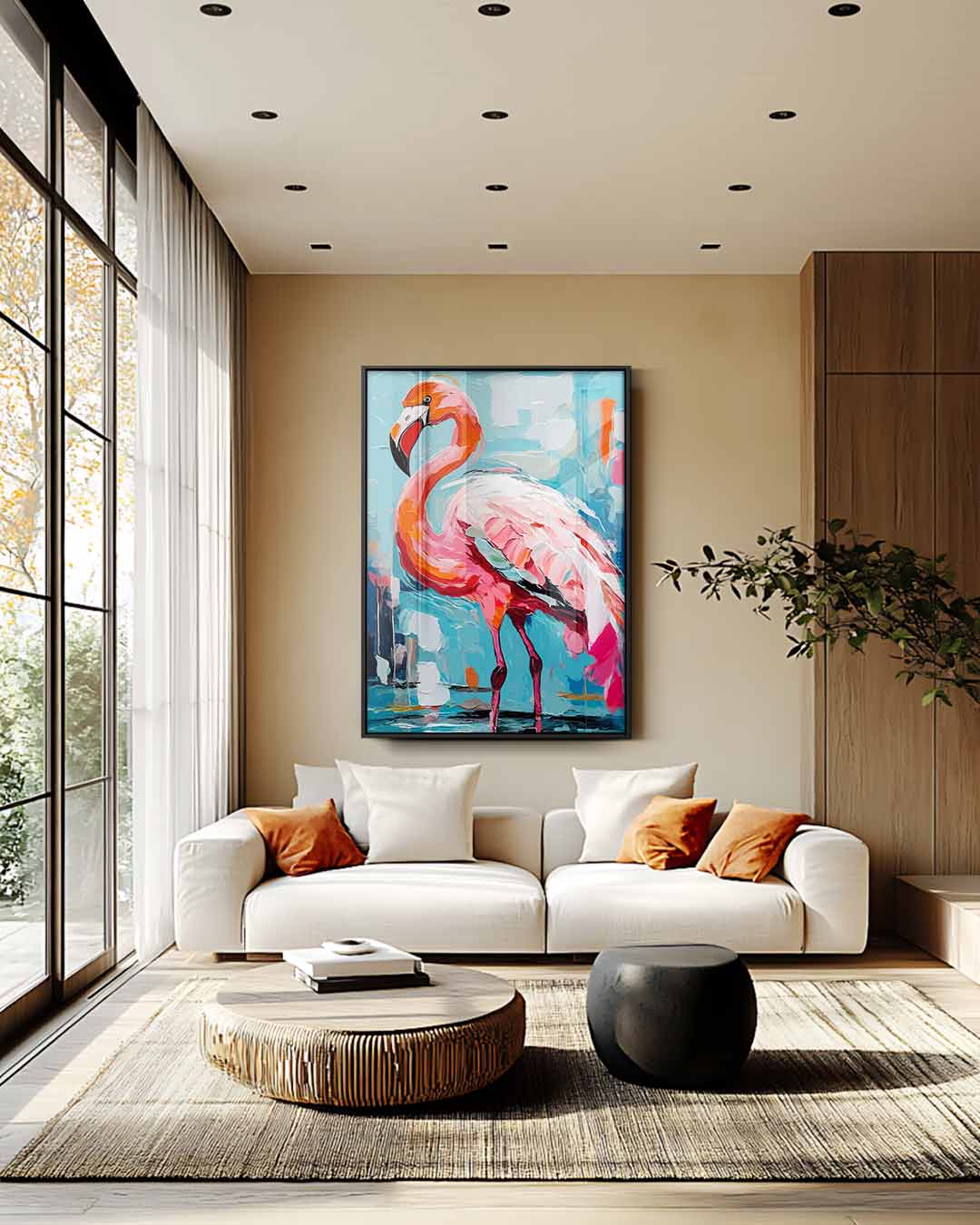 Flamingo in Colorful Environment Artwork
